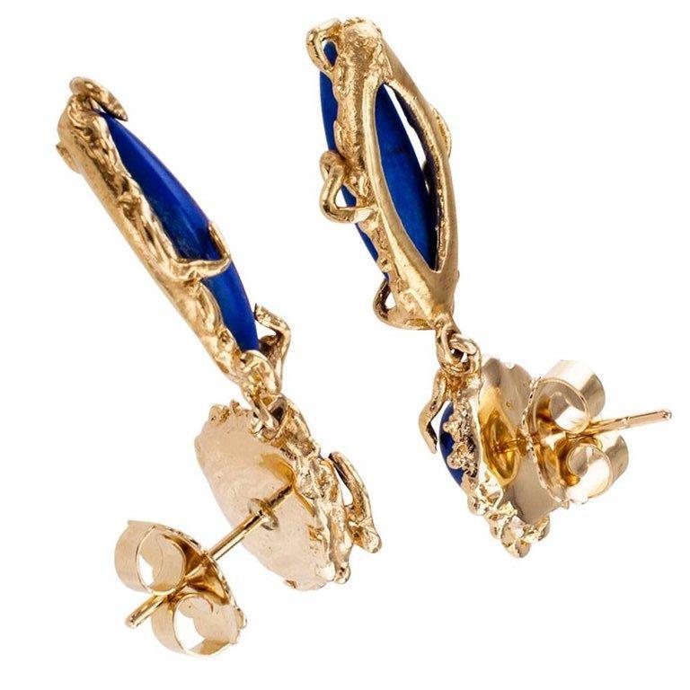 1970s Lapis Lazuli Gold Pendent Drop Earrings In Excellent Condition In Los Angeles, CA