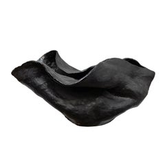 Vintage 1970s Large Abstract Folded Ceramic Bowl with Black Glaze by Stefanie Rosenfeld