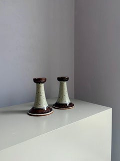 1970s Handmade Stoneware Candle Holders by Helle Allpass, Denmark