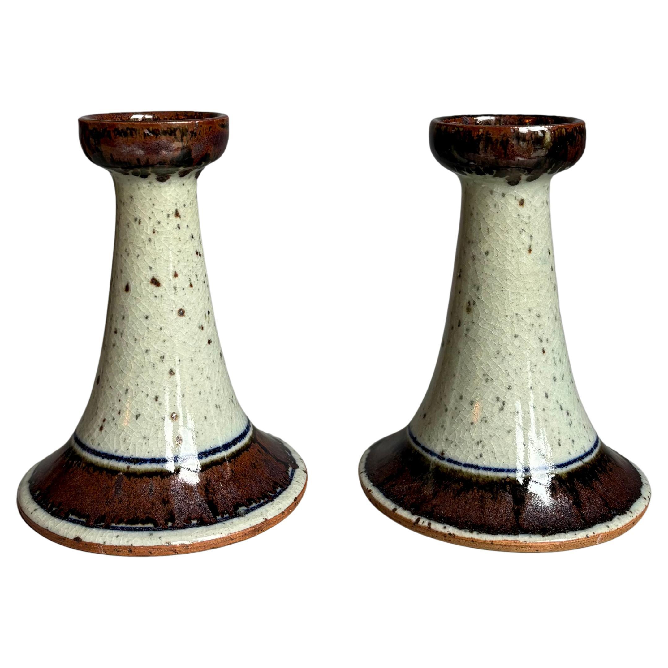 Handmade Stoneware Candle Holders by Helle Allpass, Denmark, 1970s