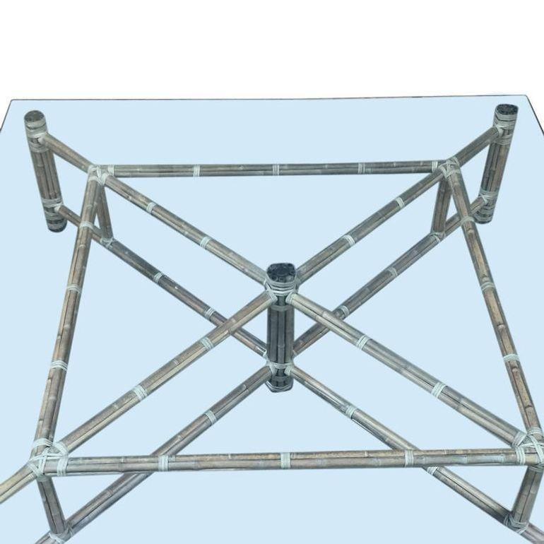 1970s Large Bamboo and Glass Square Coffee Table by John McGuire For Sale 2