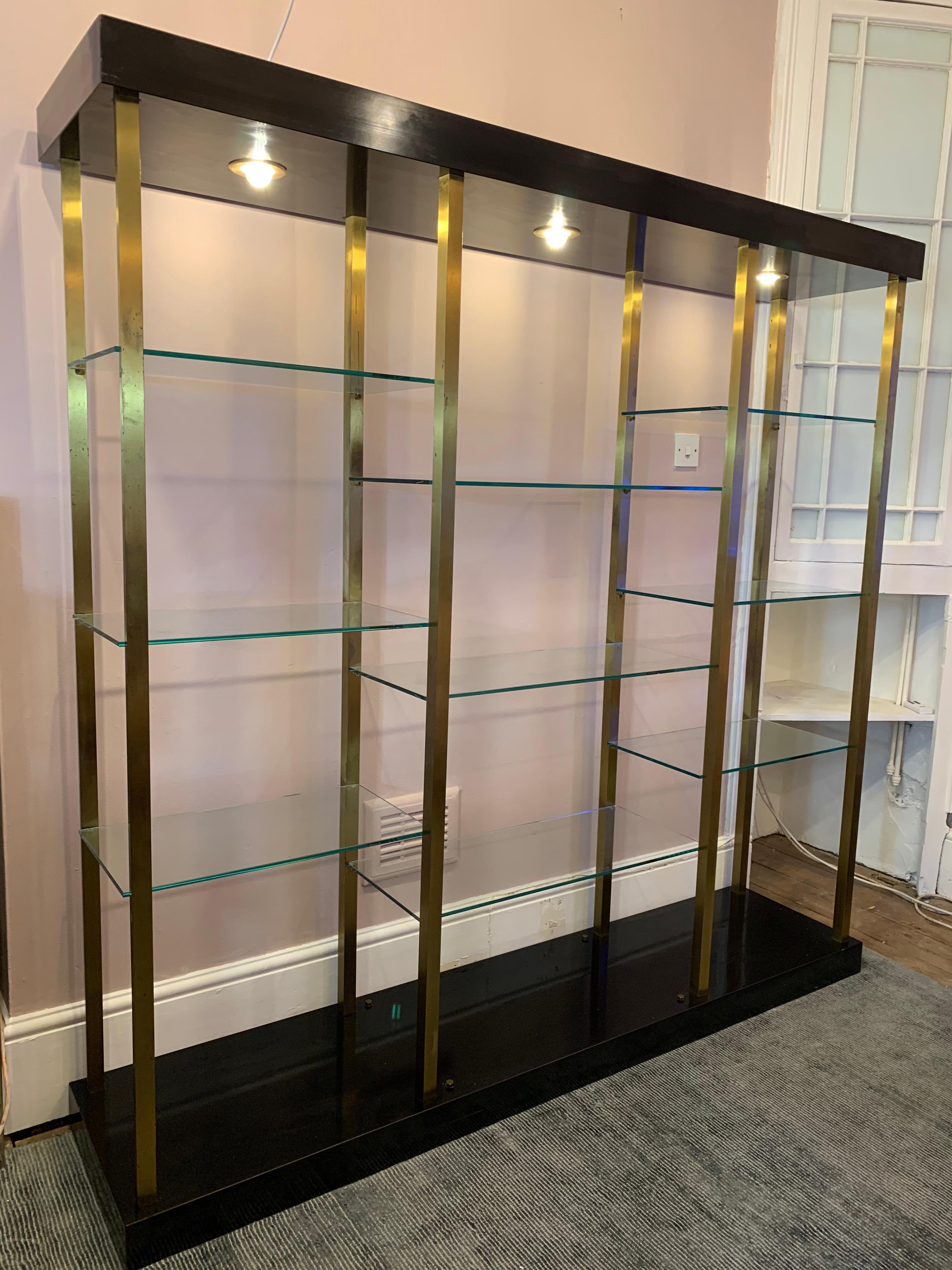 1970s Large Belgo Chrom Brass and Glass Illuminated Wall Unit 2