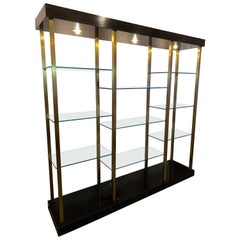 Vintage 1970s Large Belgo Chrom Brass and Glass Illuminated Wall Unit