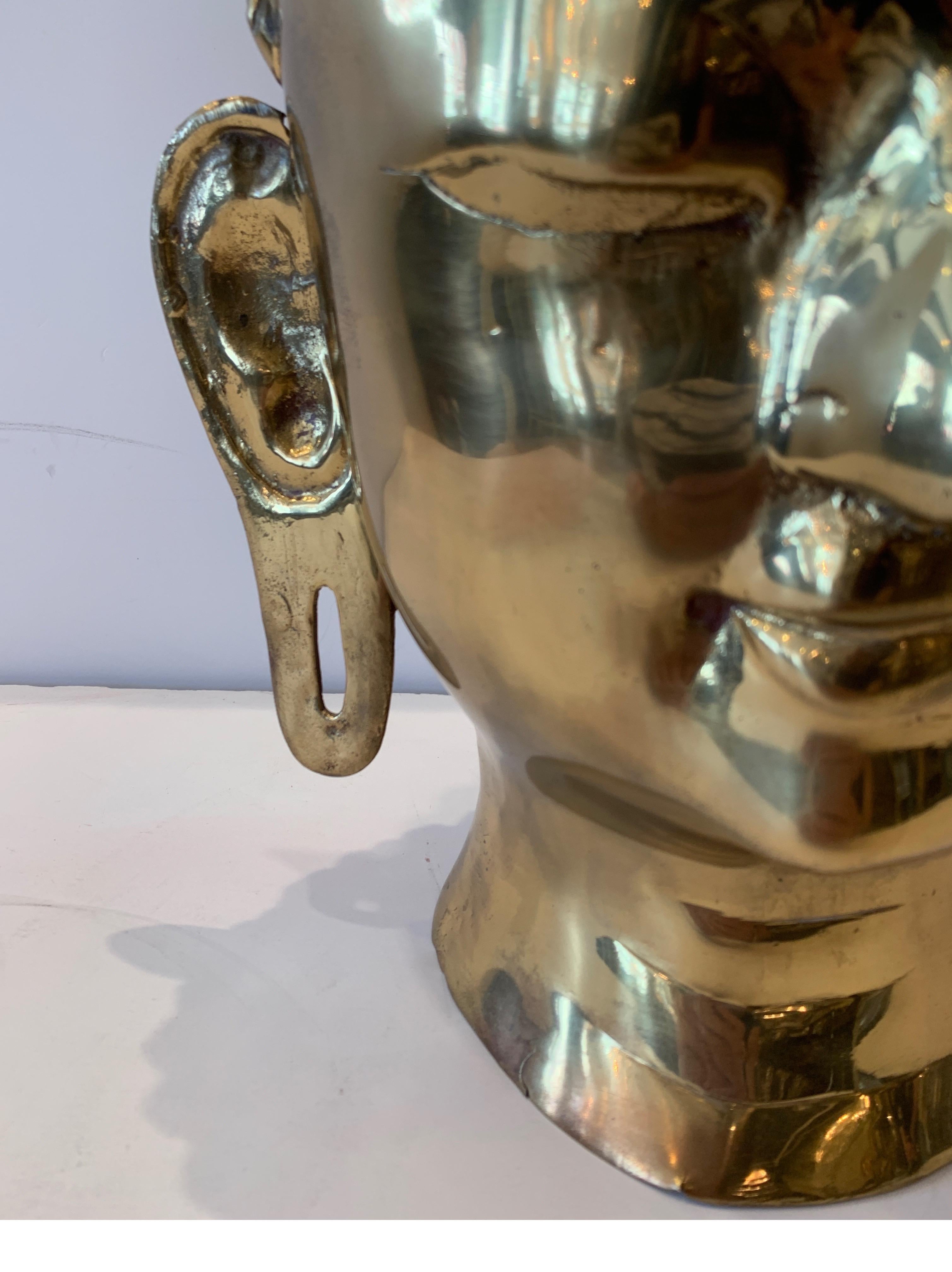 Mid-Century Modern 1970s Large Brass Buddha Head Sculpture