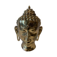 Große Buddha-Kopf-Skulptur aus Messing, 1970er Jahre