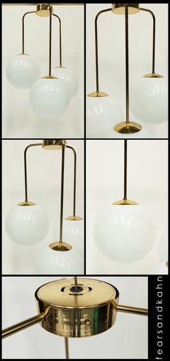 1970s Large Brass Deco Trio Globe Pendant Lamp
