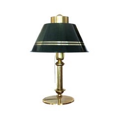 1970s Large Brass Desk Table Lamp with Green Metal Shade, Swedish