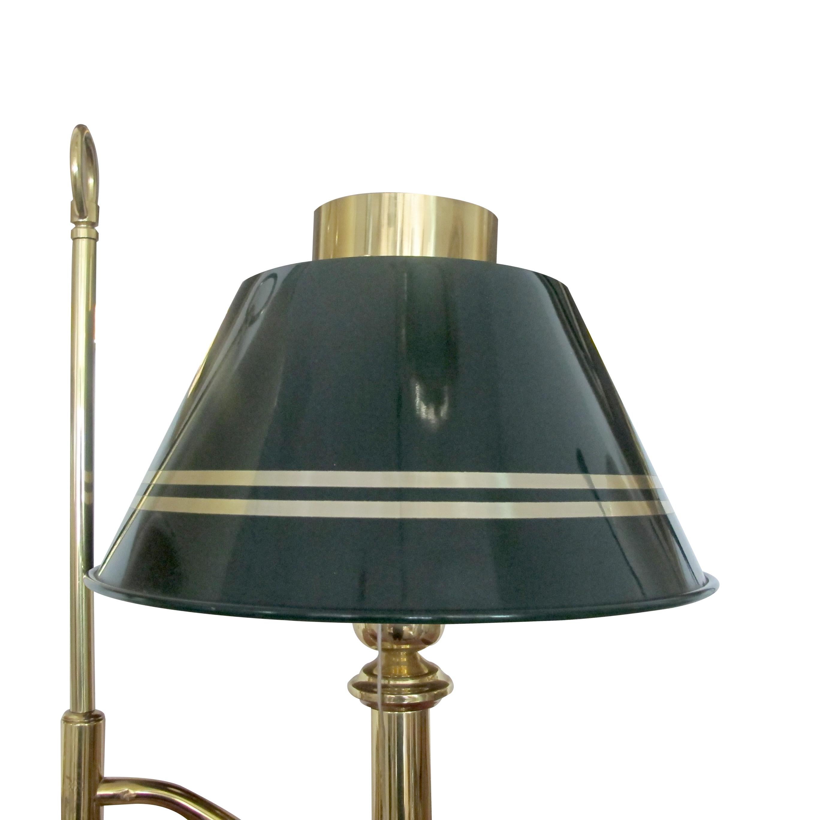 1970s Large Brass Desk Table Lamp with Green Metal Shade, Swedish In Good Condition For Sale In London, GB