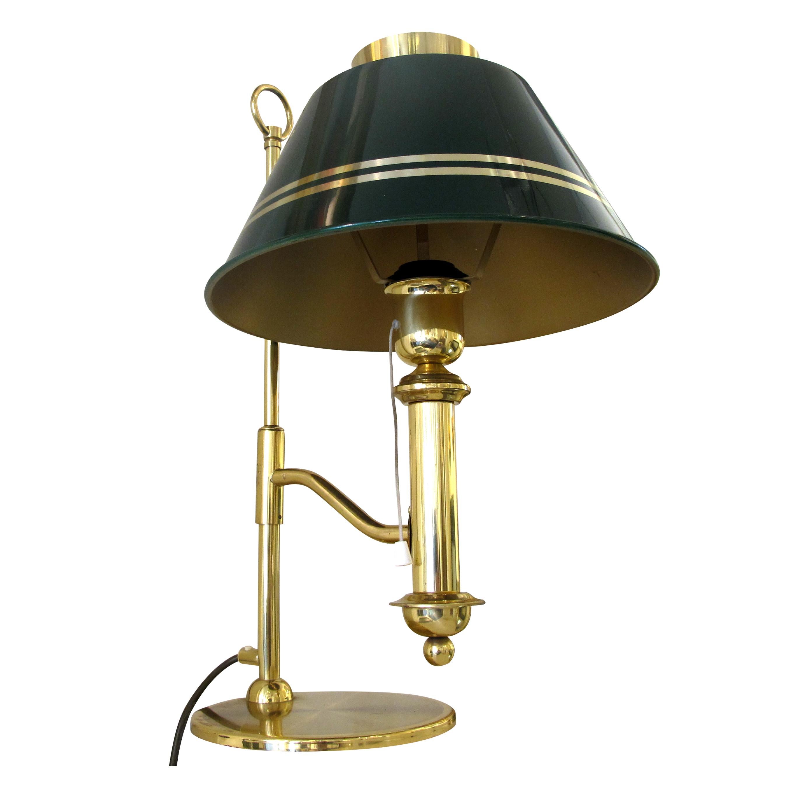 Late 20th Century 1970s Large Brass Desk Table Lamp with Green Metal Shade, Swedish For Sale