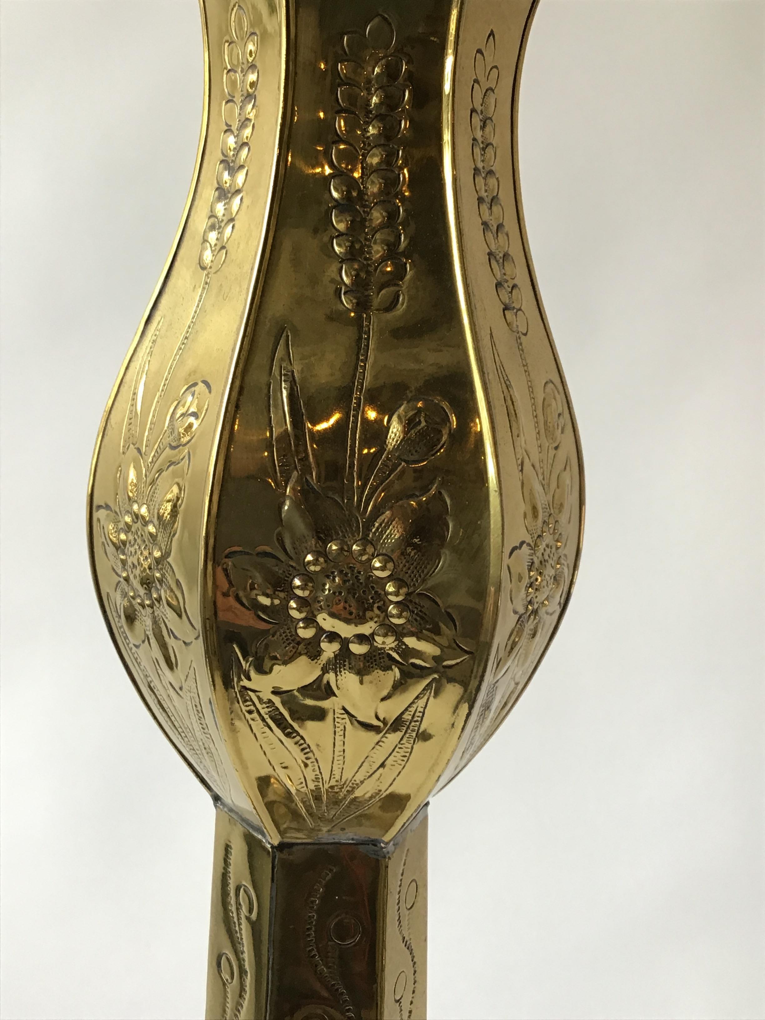 1970s Large Brass Embossed Floor Candlestick For Sale 6