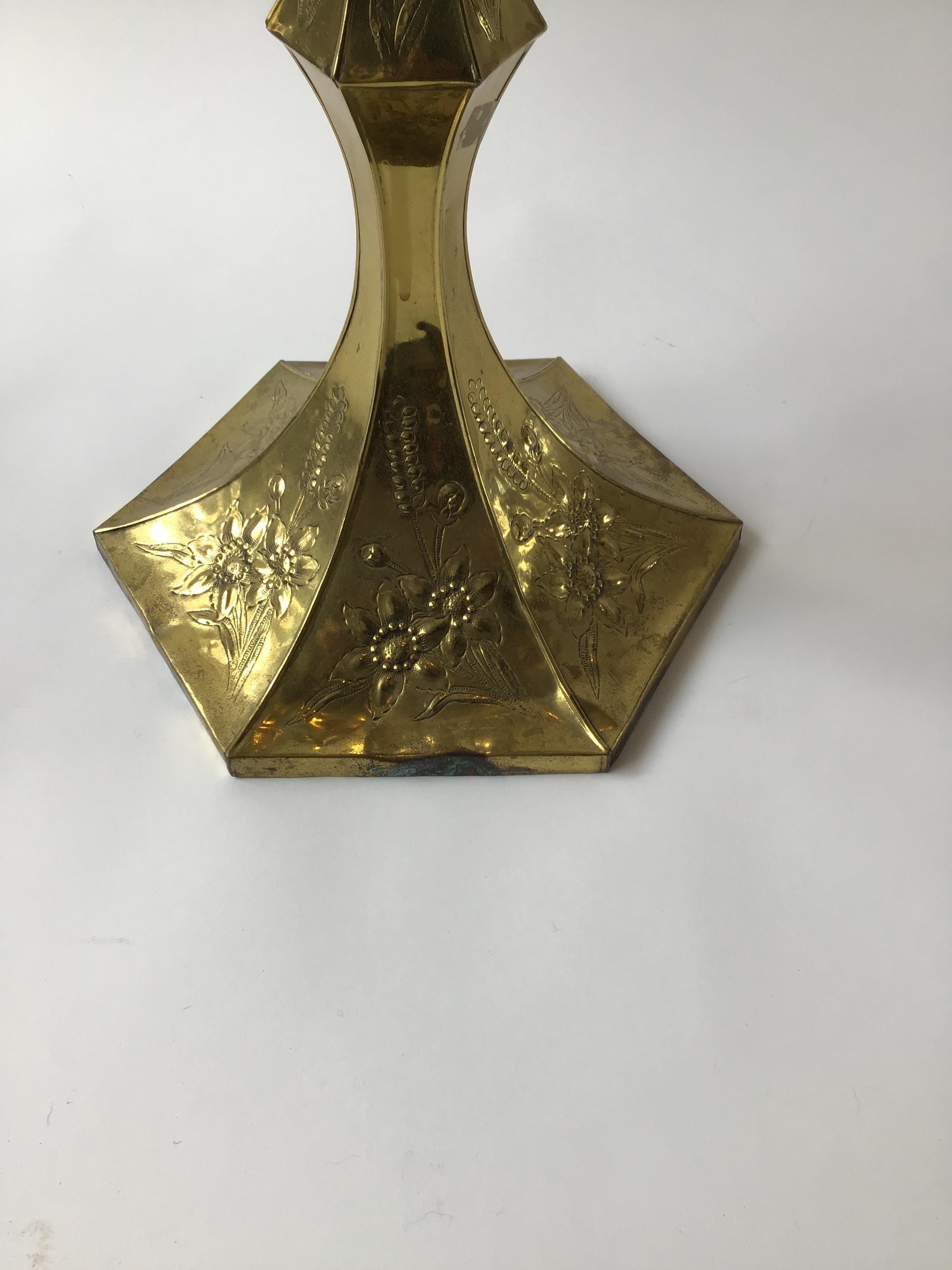 1970s Large Brass Embossed Floor Candlestick For Sale 8