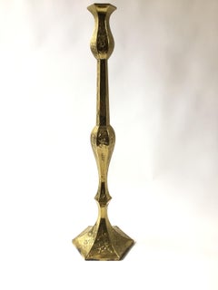 1970s Large Brass Embossed Floor Candlestick