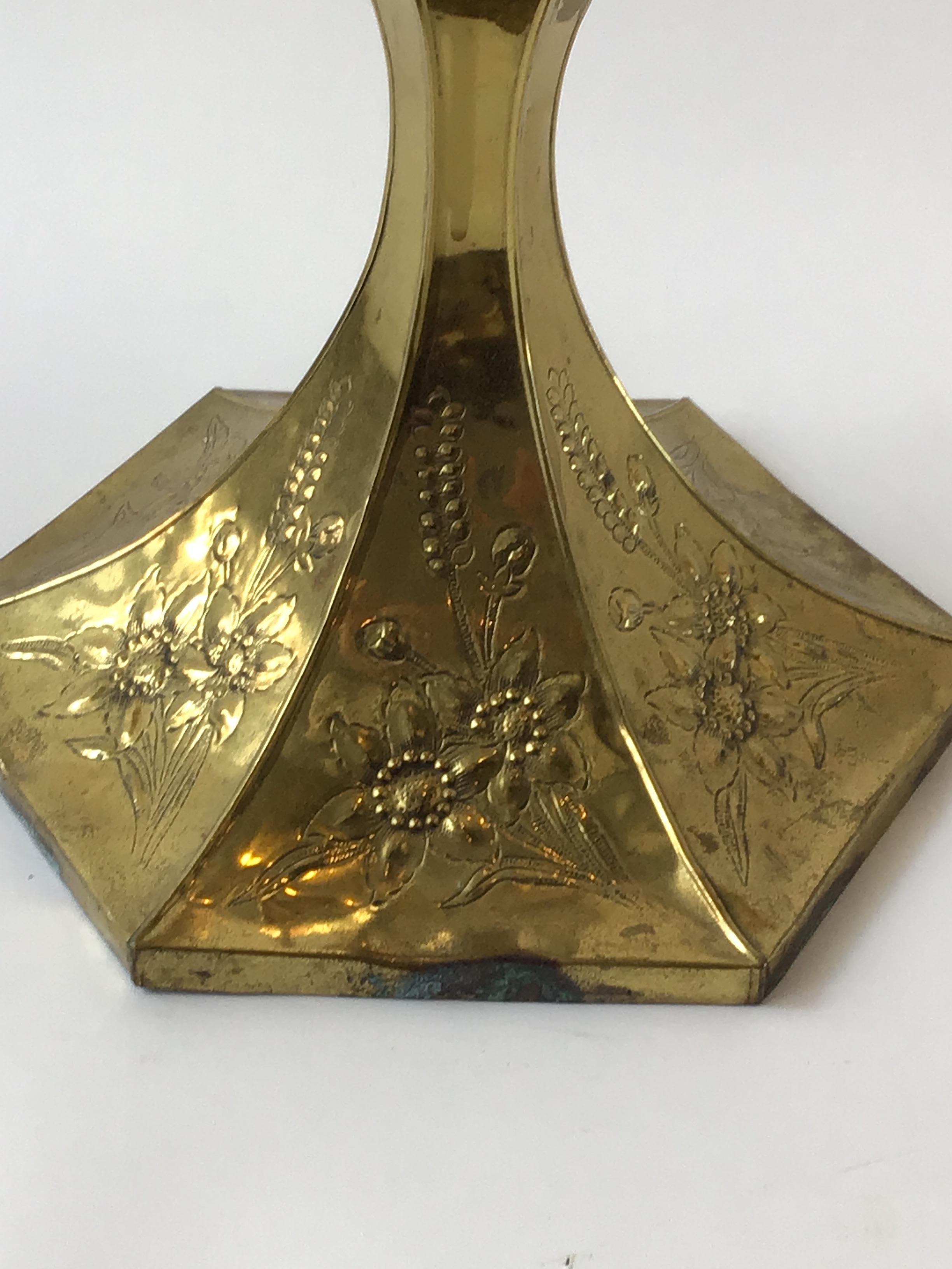 1970s Large Brass Embossed Floor Candlestick For Sale 5