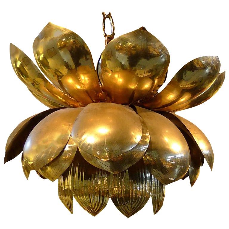 1970s Large Brass Lotus Pendant Light by Feldman at 1stdibs