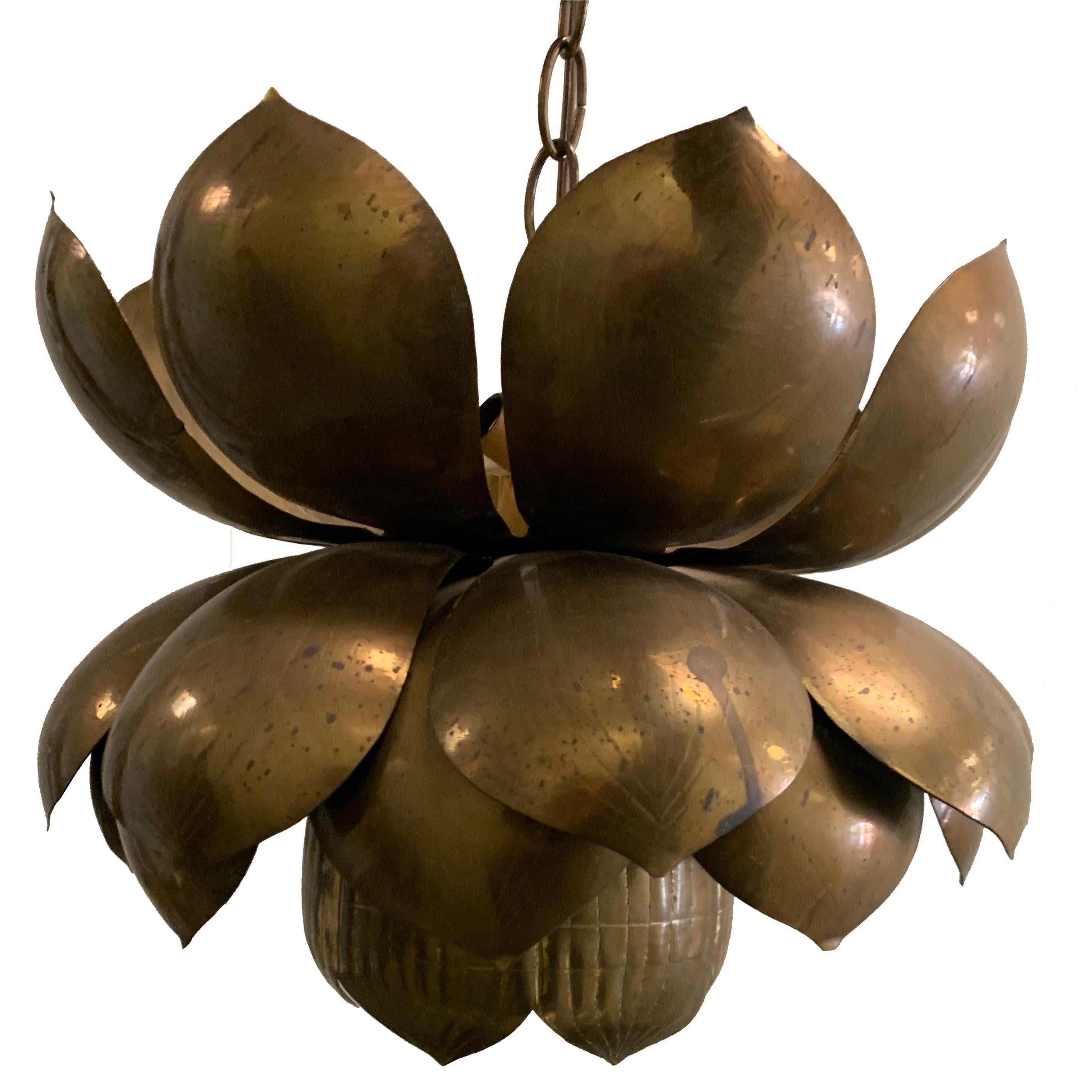 1970s Feldman Brass Lotus Large Pendant Light