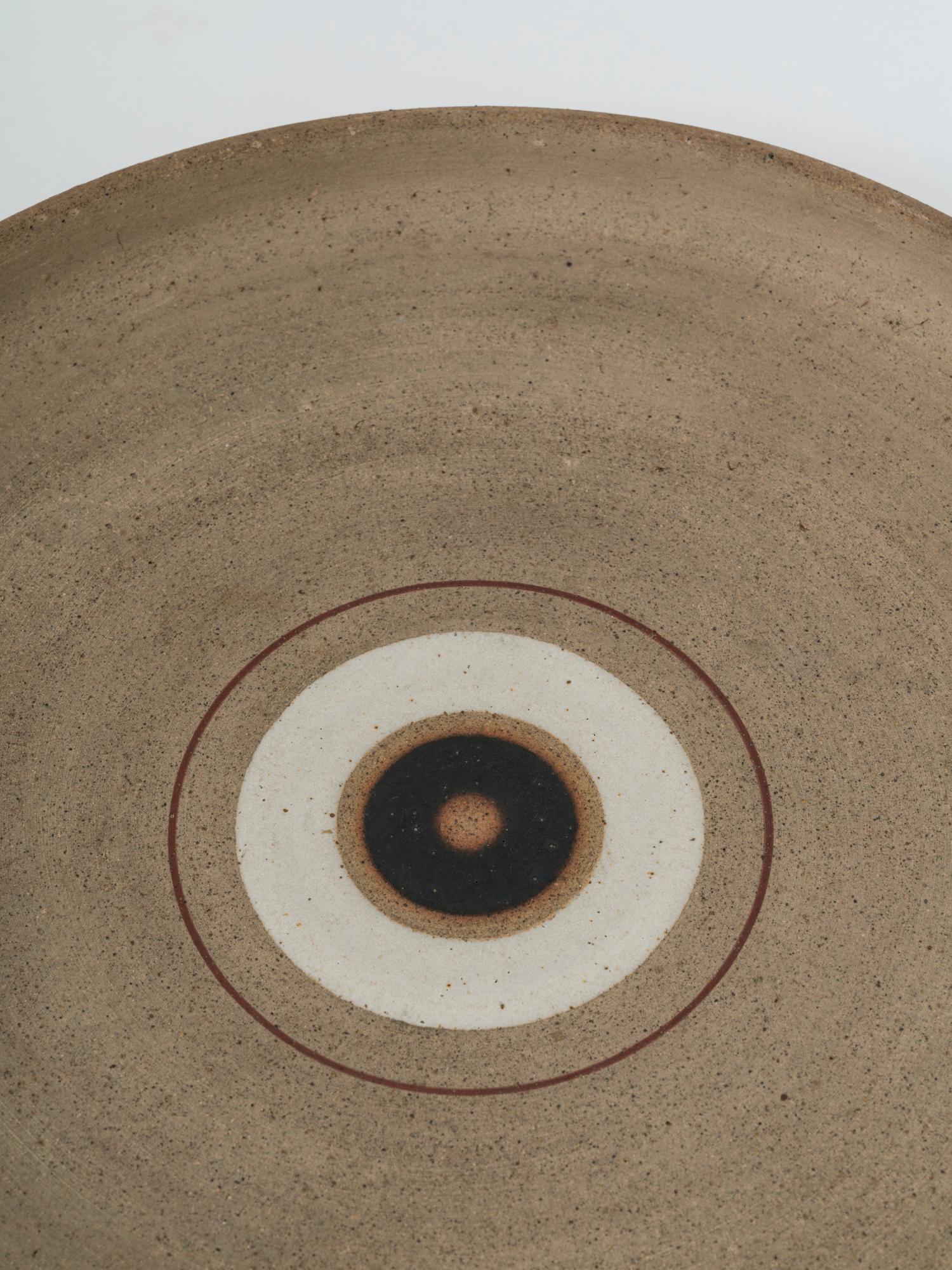 Mid-Century Modern 1970s Large Ceramic Centerpiece by Bruno Gambone with Concentric Decor For Sale