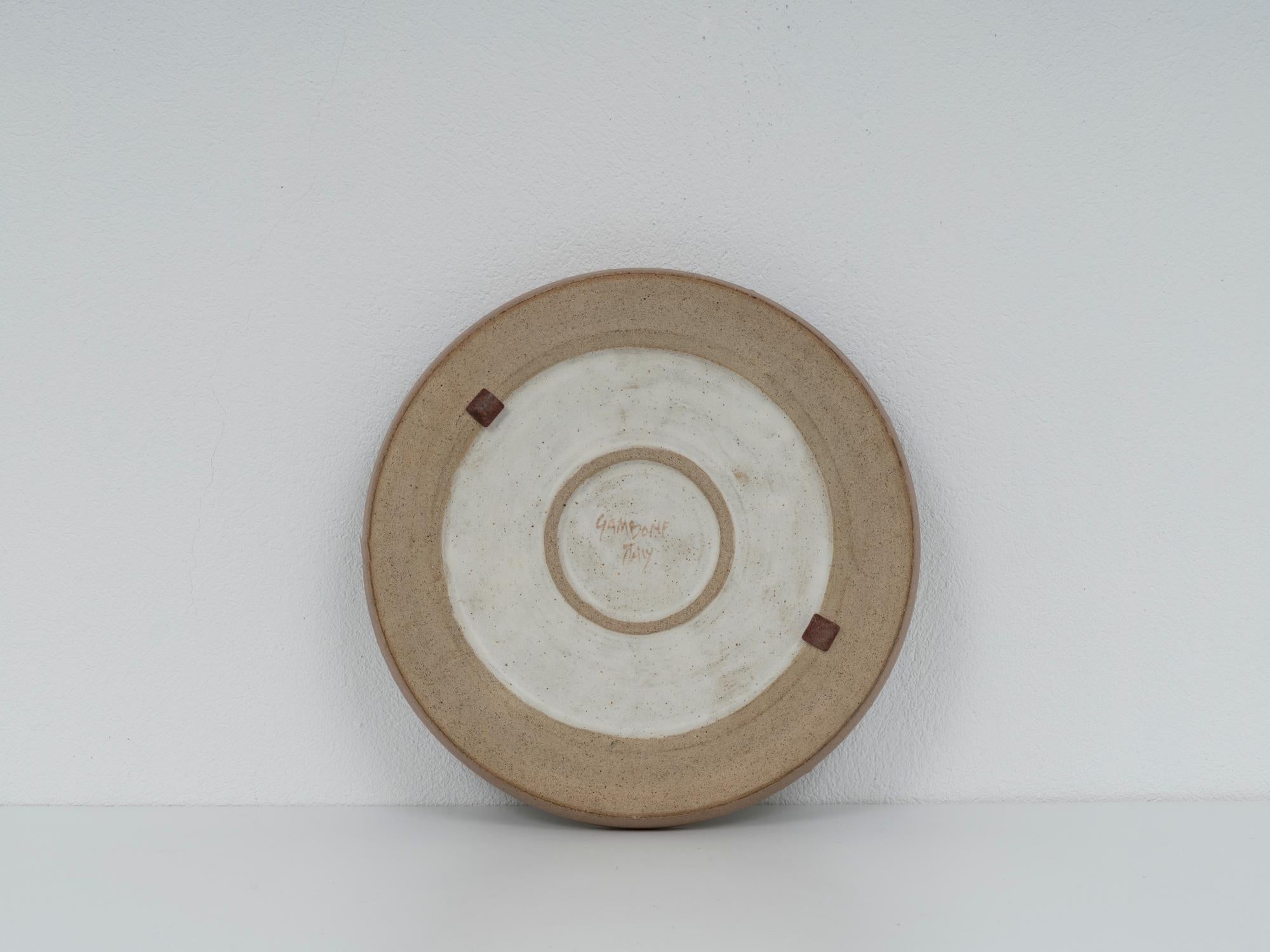 Italian 1970s Large Ceramic Centerpiece by Bruno Gambone with Concentric Decor For Sale