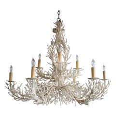 1970s Large Off White Two-Tiered Iron Crafted Coral Form Chandelier