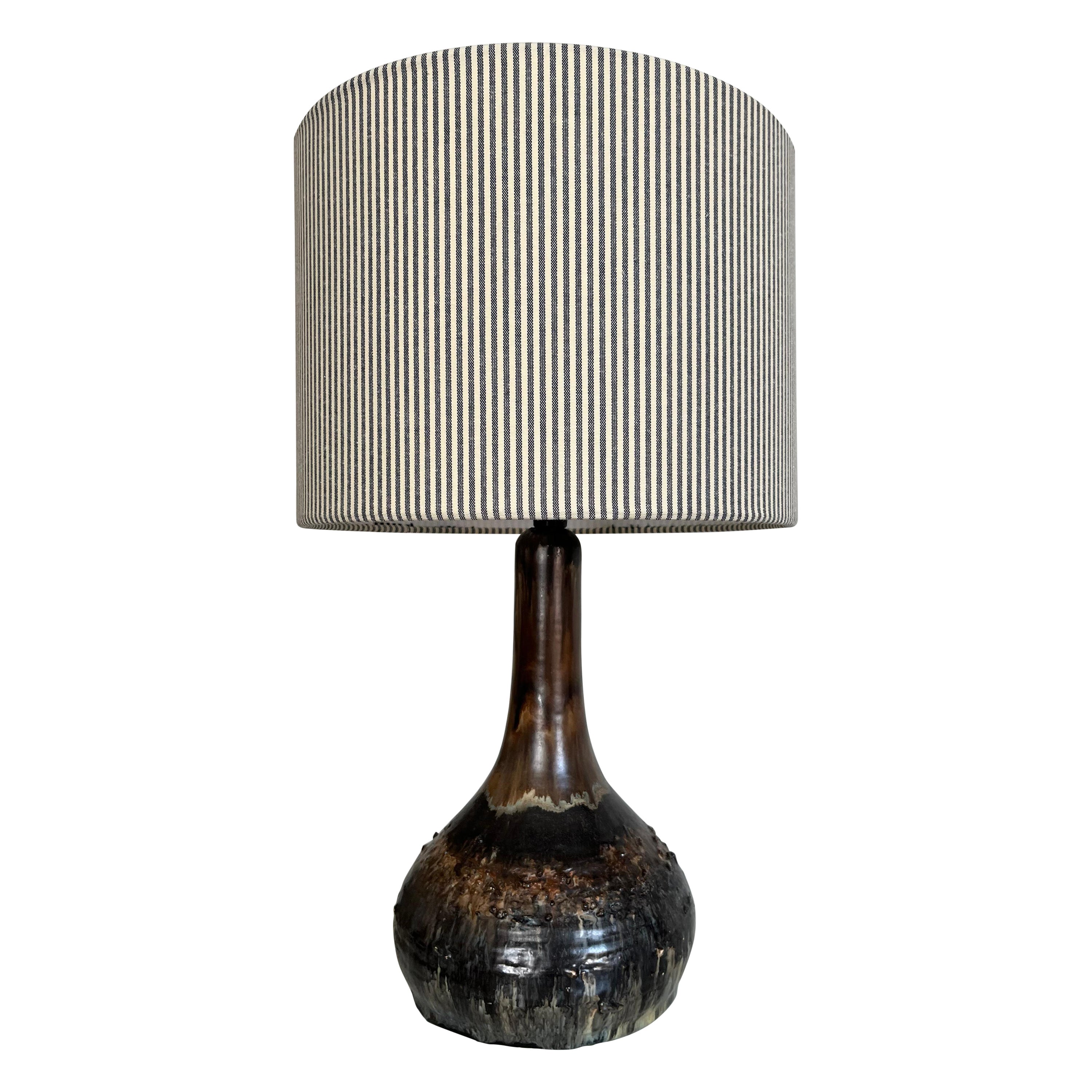 1970s large Danish lava glazed ceramic table lamp