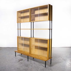 1970's Large Double Mid Century Open Bookcase, Glass Fronted