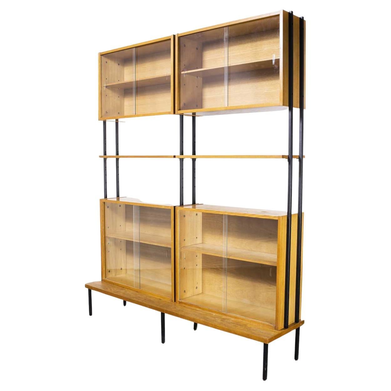 1970's Large Double Mid Century Open Bookcase, Glass Fronted For Sale