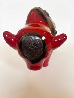 1970s Large Fat Lava Bull, Red & Black by West German Otto Keramik Buffalo