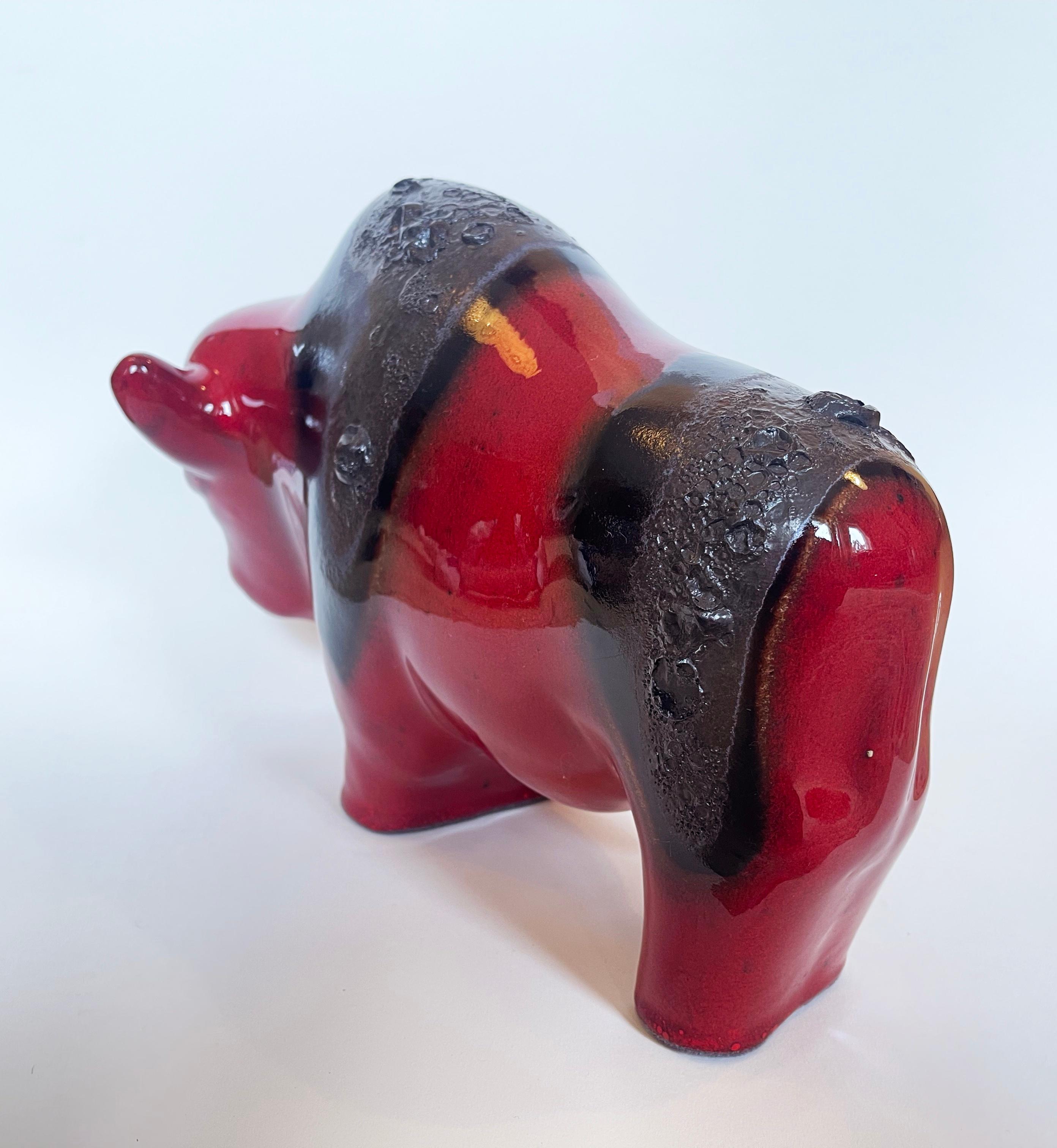 Hand-Crafted 1970s Large Fat Lava Bull, Red & Black by West German Otto Keramik Buffalo