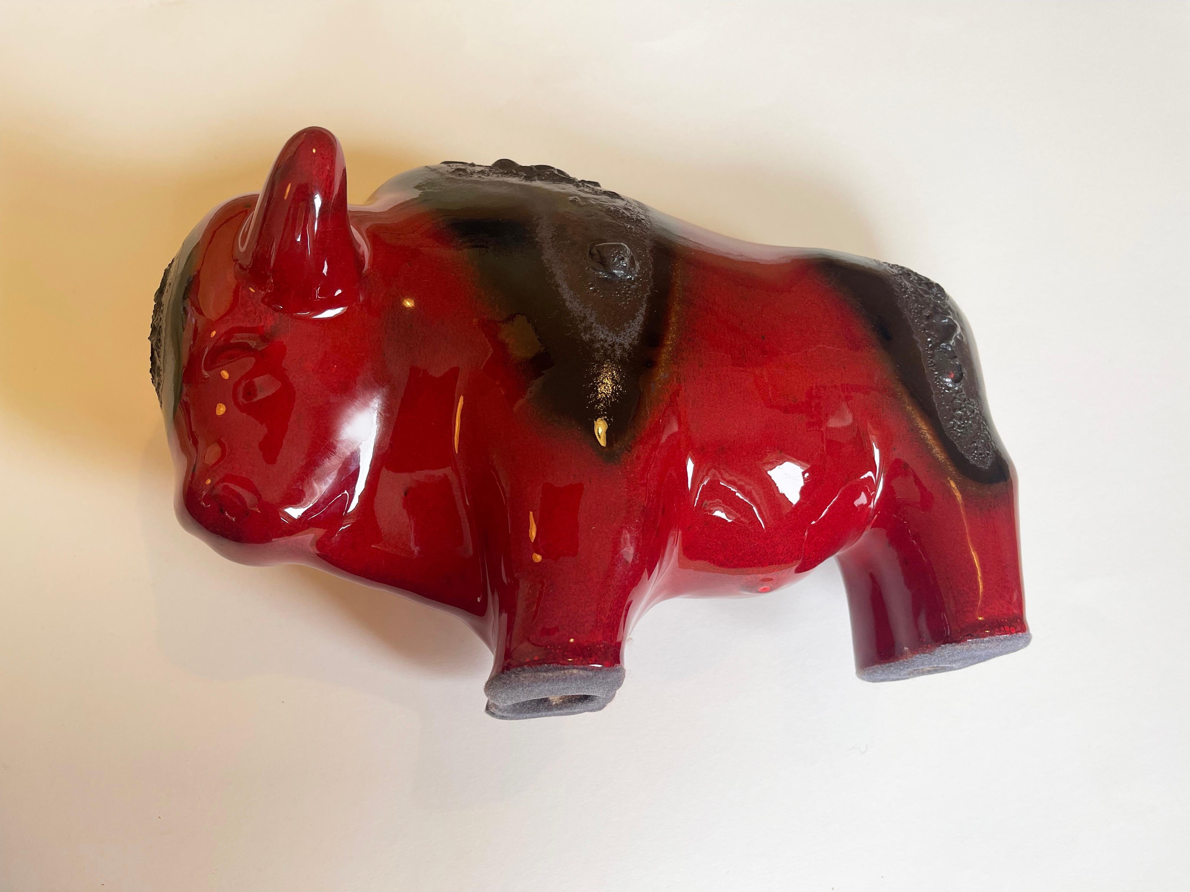 Hand-Crafted 1970s Large Fat Lava Bull, Red & Black by West German Otto Keramik Buffalo