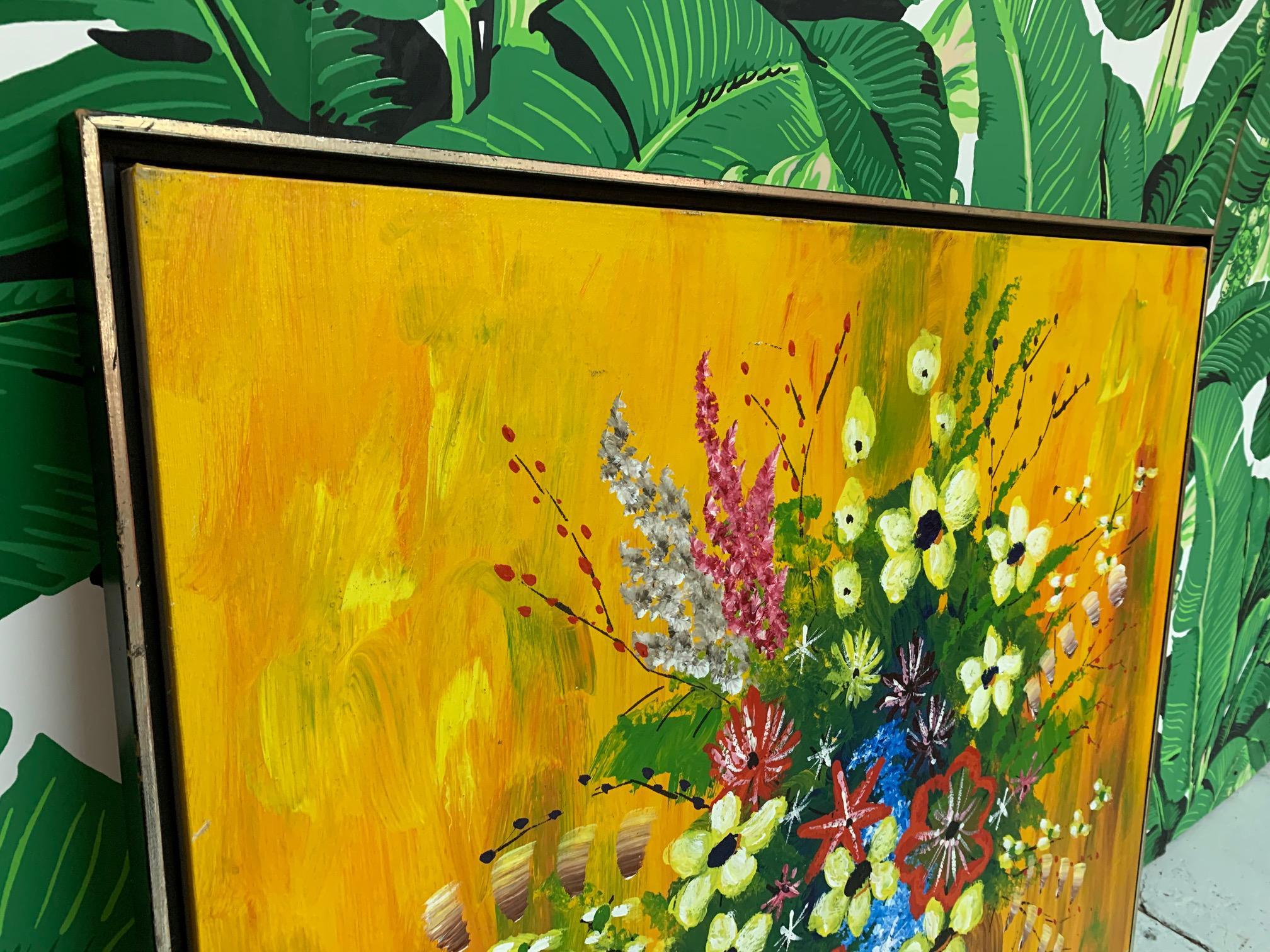 Canvas 1970s Large Framed Floral Painting by Richie
