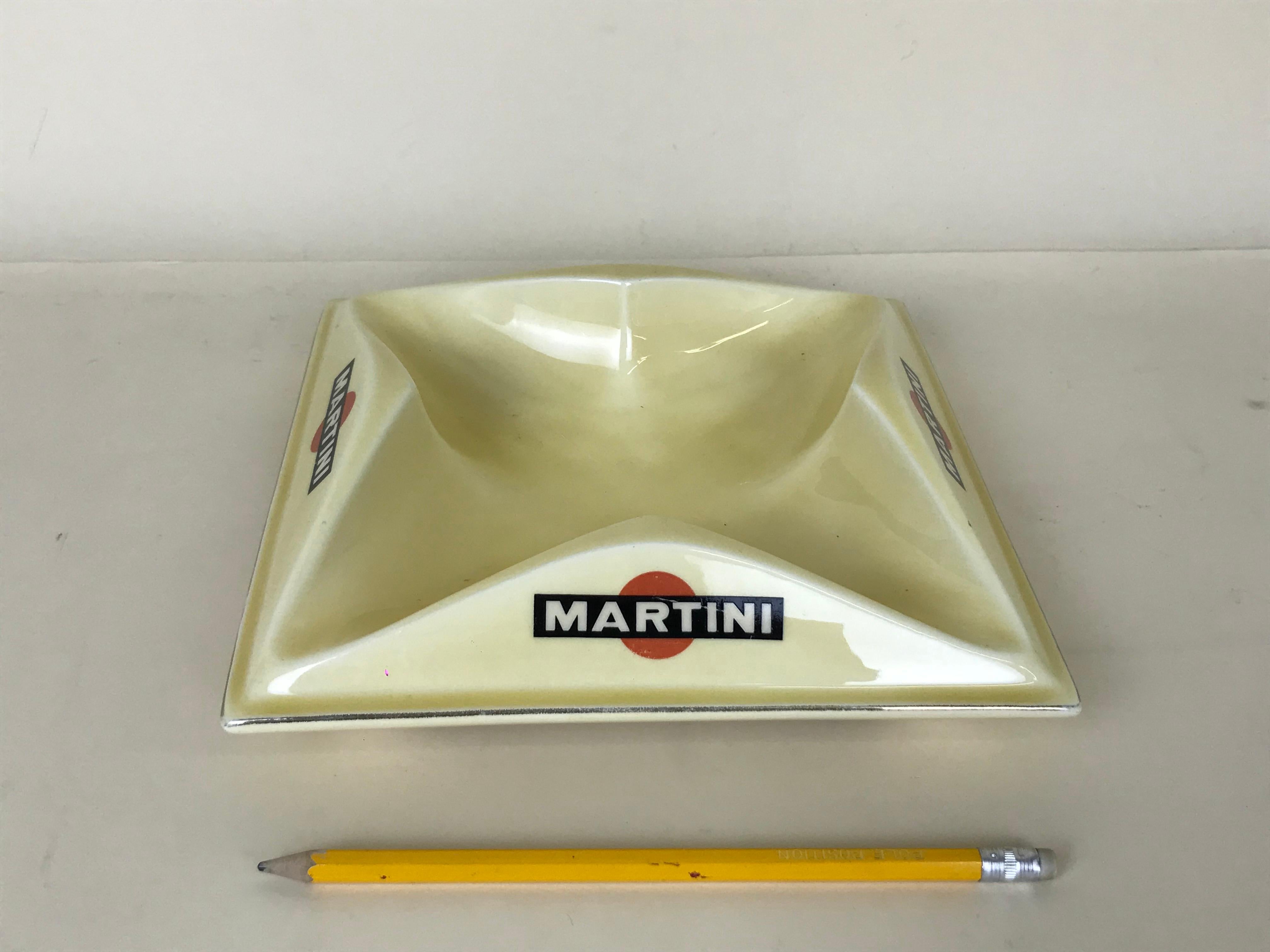 Mid-Century Modern 1970s Large French Advertising Martini Cream Ceramic Bistro Ashtray For Sale
