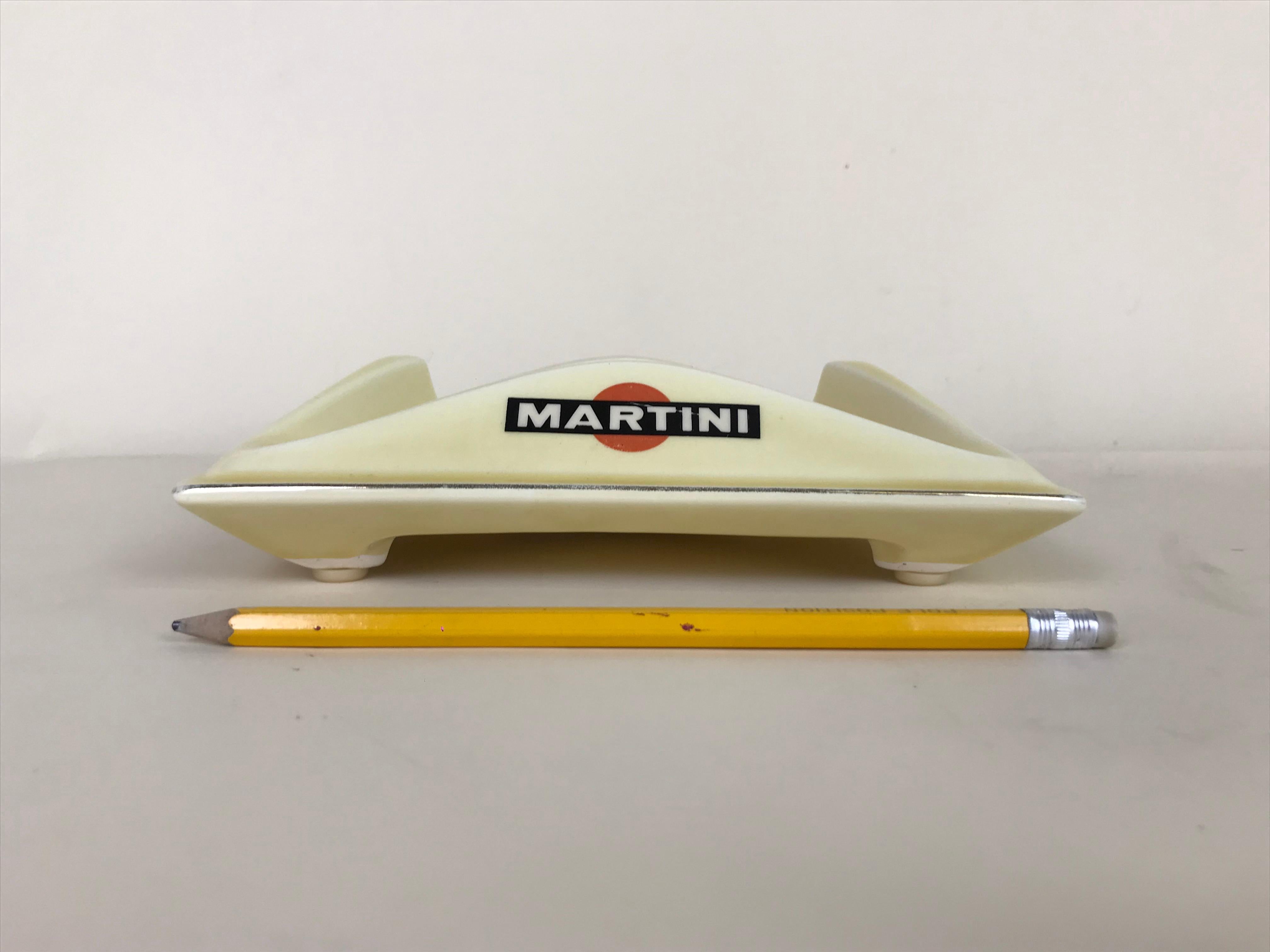 Late 20th Century 1970s Large French Advertising Martini Cream Ceramic Bistro Ashtray For Sale