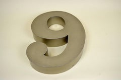 1970s Large French Vintage Greige Metal Number Six or Nine Sign