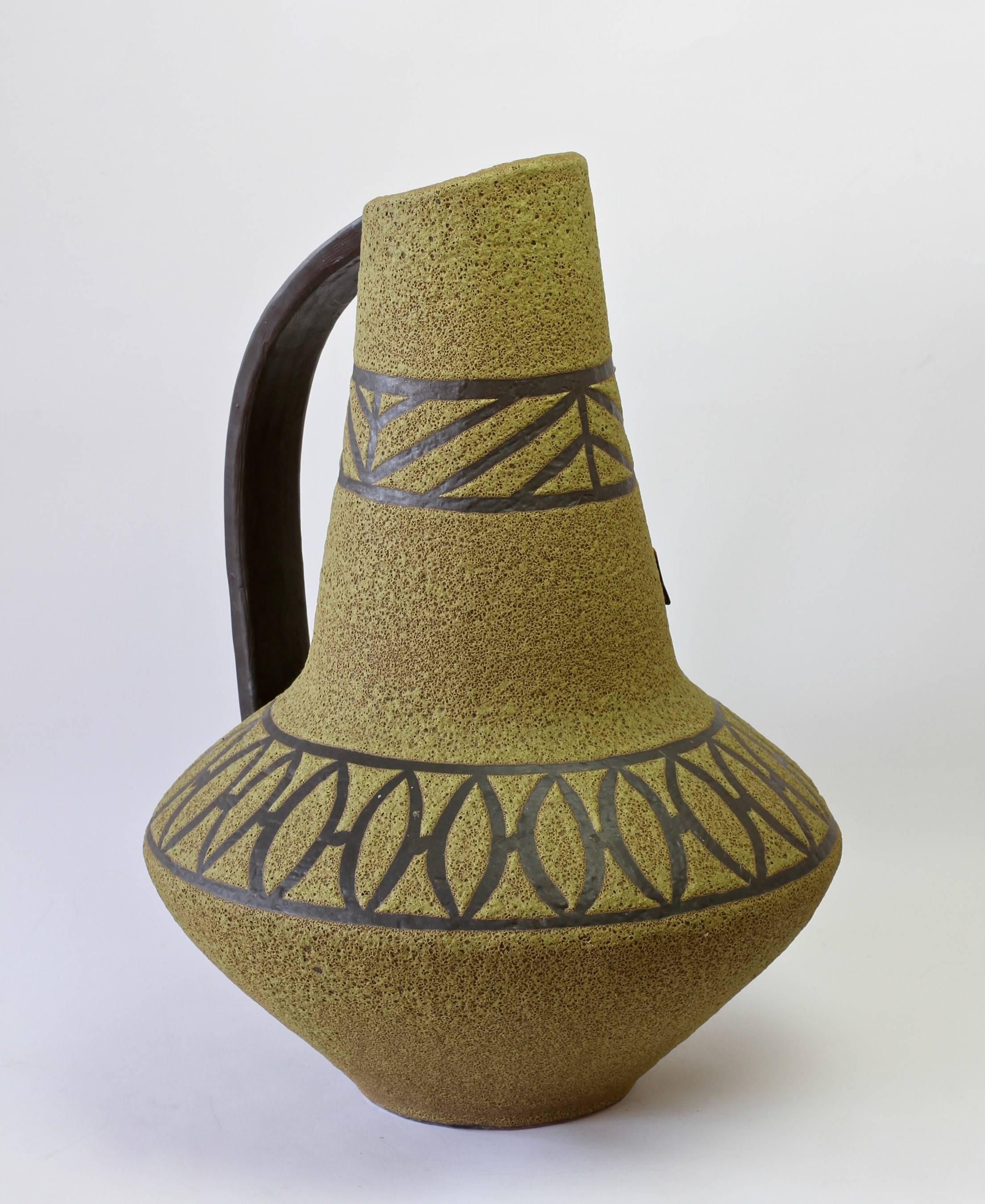 Ceramic 1970s Large Green Lava Glazed West German Pottery Floor Vase by Carstens Atelier For Sale