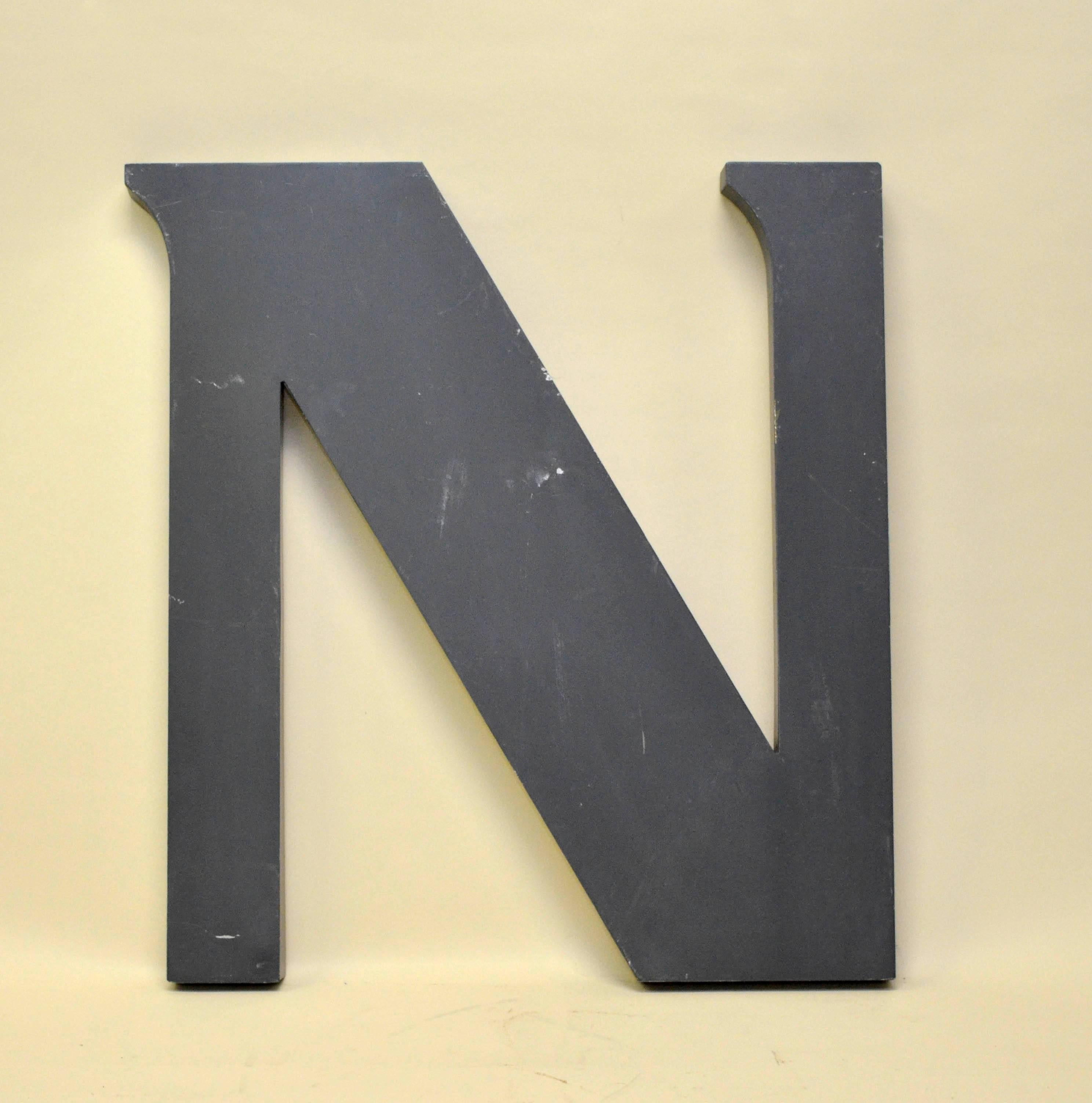 Italian 1970s Large Grey Vintage Aluminium Letter N Made in Italy For Sale
