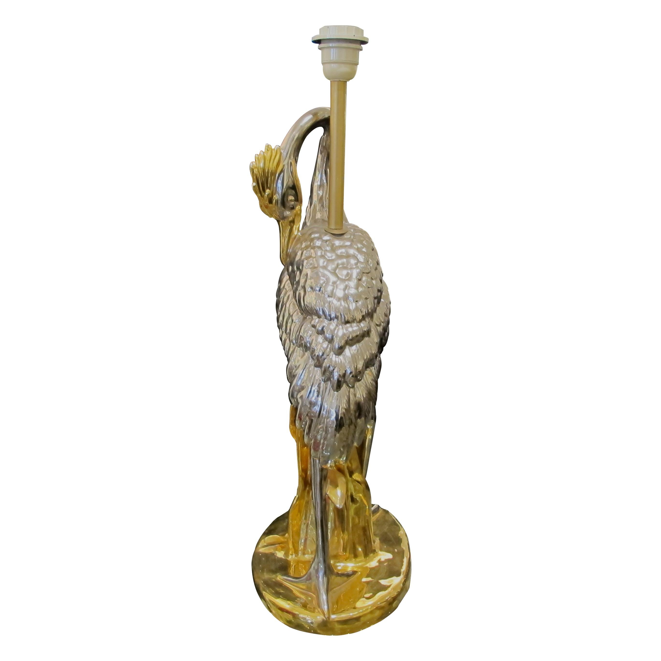 Fired 1970s Large Heron Shaped Porcelain Table Lamp Manufactured by San MarCo, Italy