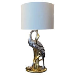1970s Large Heron Shaped Porcelain Table Lamp Manufactured by San MarCo, Italy