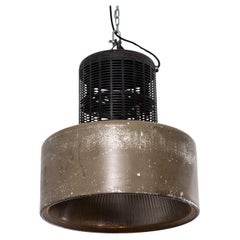 1970's Large Holophane Industrial Pendant Lamps With Grill Top