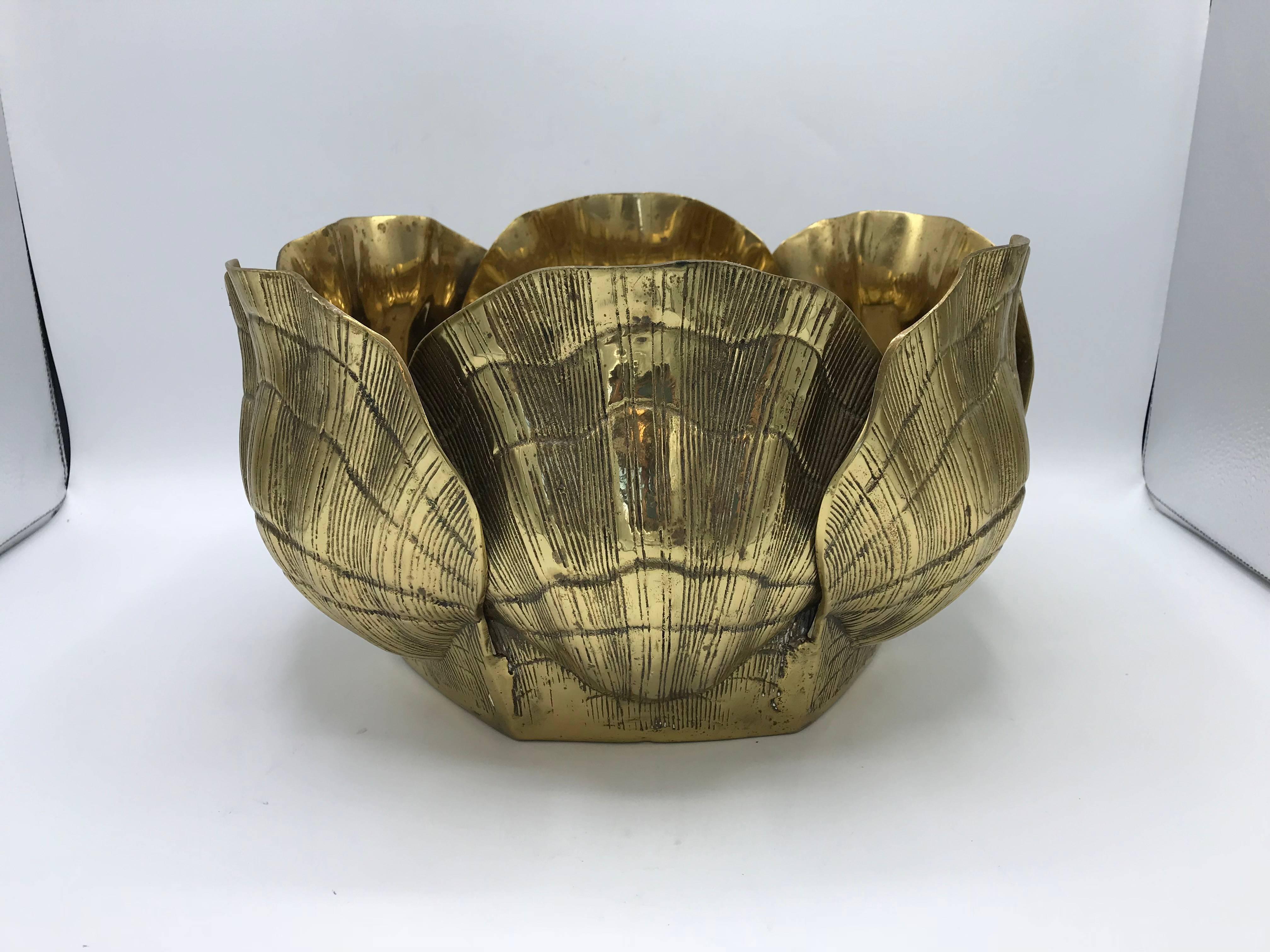 Hollywood Regency 1970s Large Italian Brass Seashell Cachepot Planter Bowl