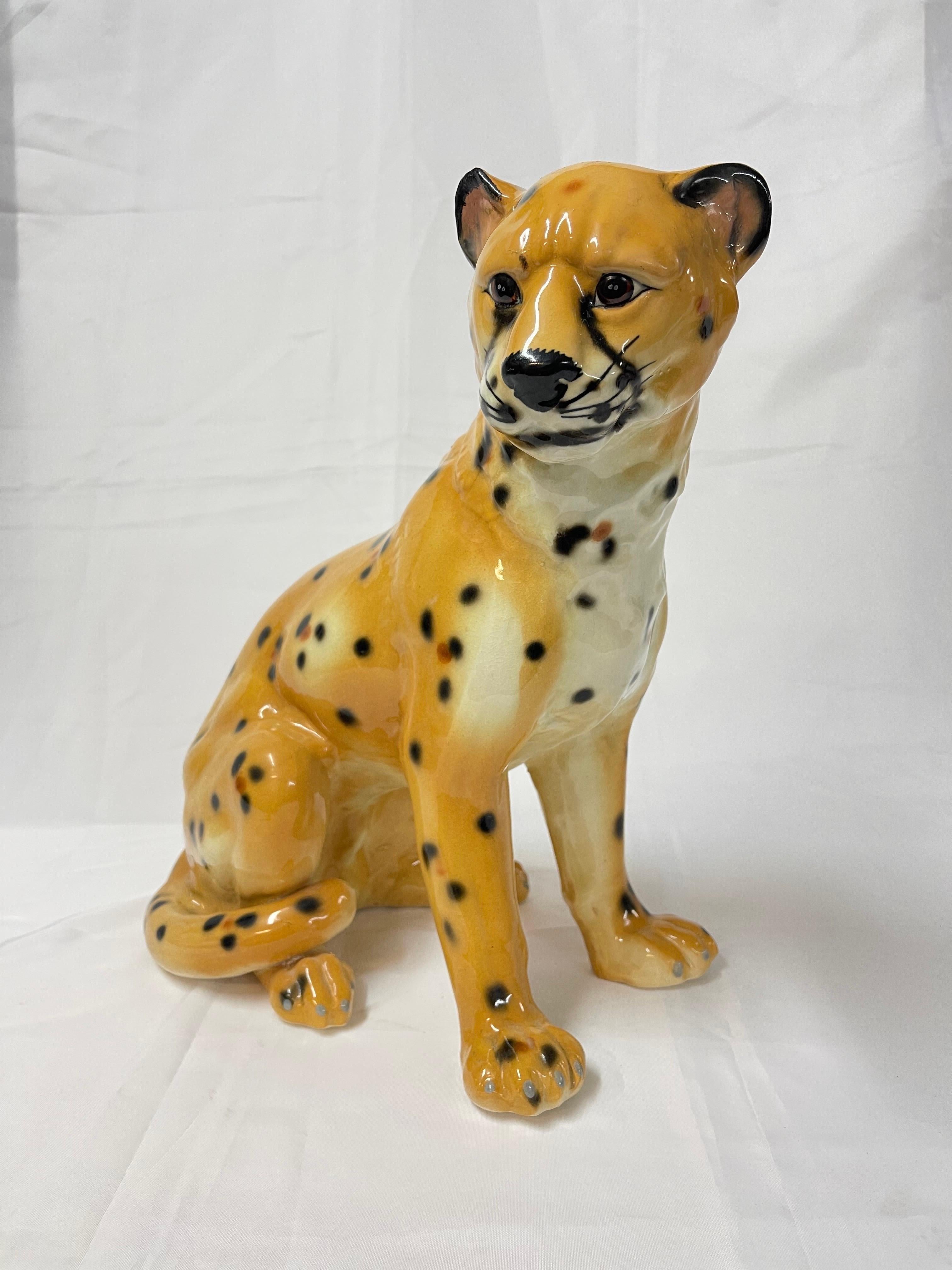 Mid-Century Modern 1970's Large Italian Ceramic Cheetah For Sale