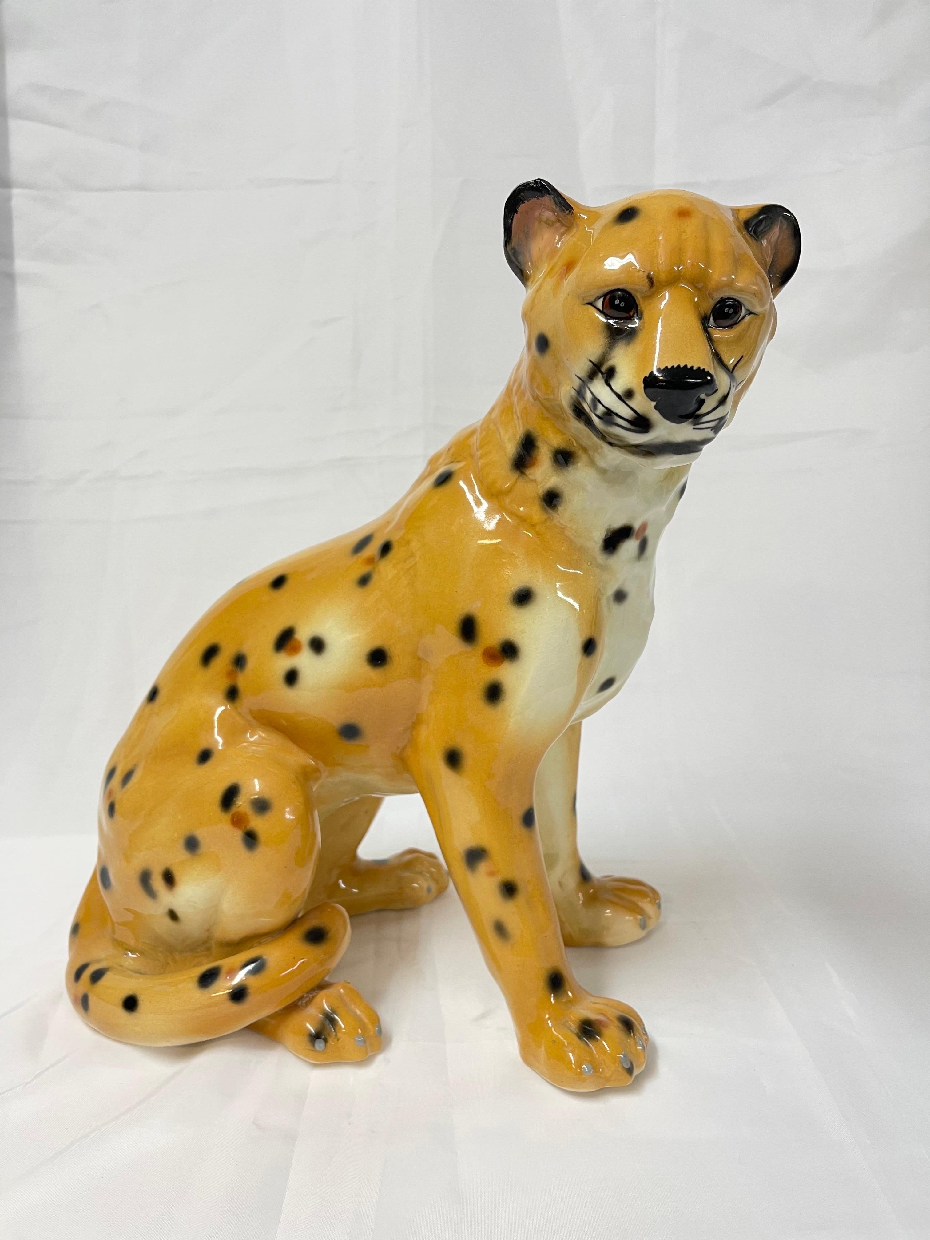 Mid-Century Modern 1970's Large Italian Ceramic Cheetah For Sale