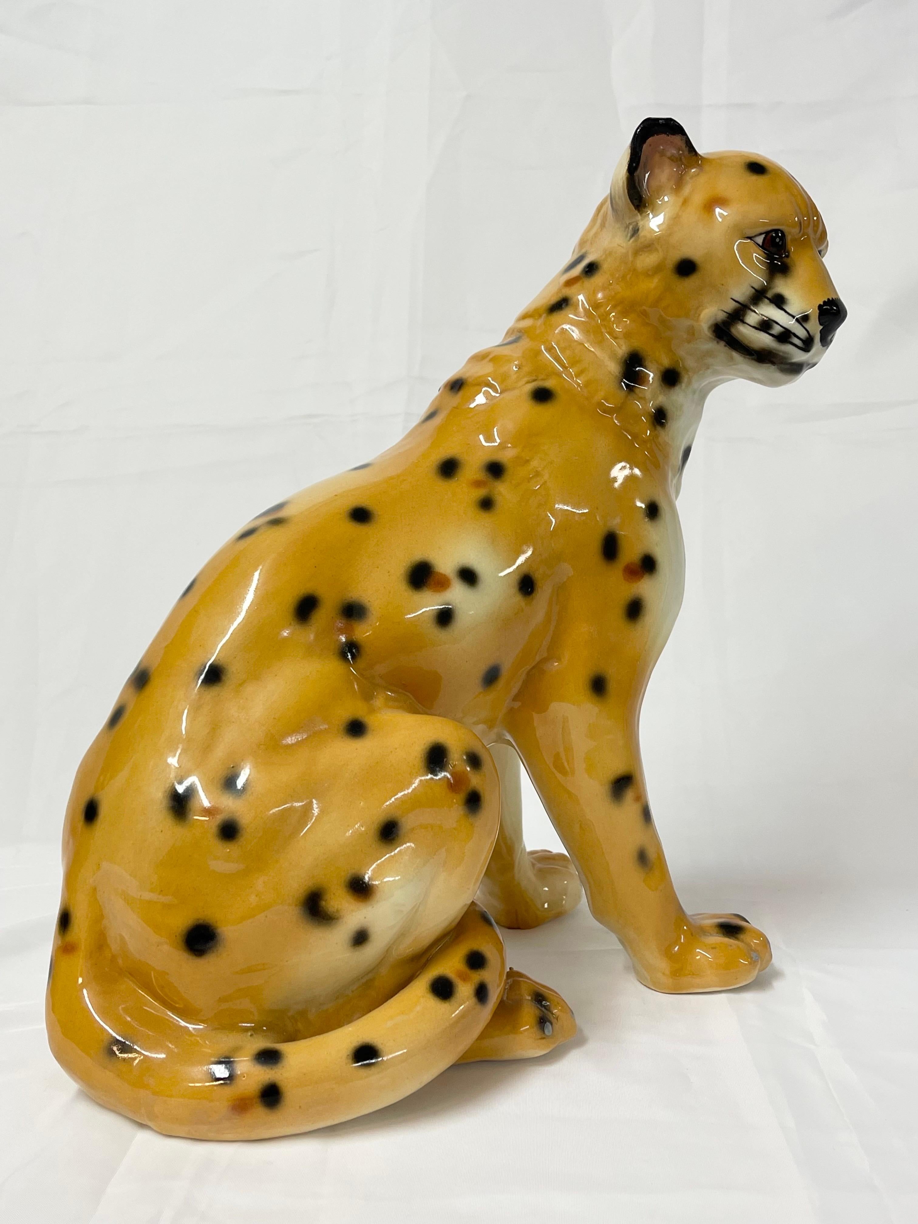 1970's Large Italian Ceramic Cheetah In Good Condition For Sale In Redding, CT