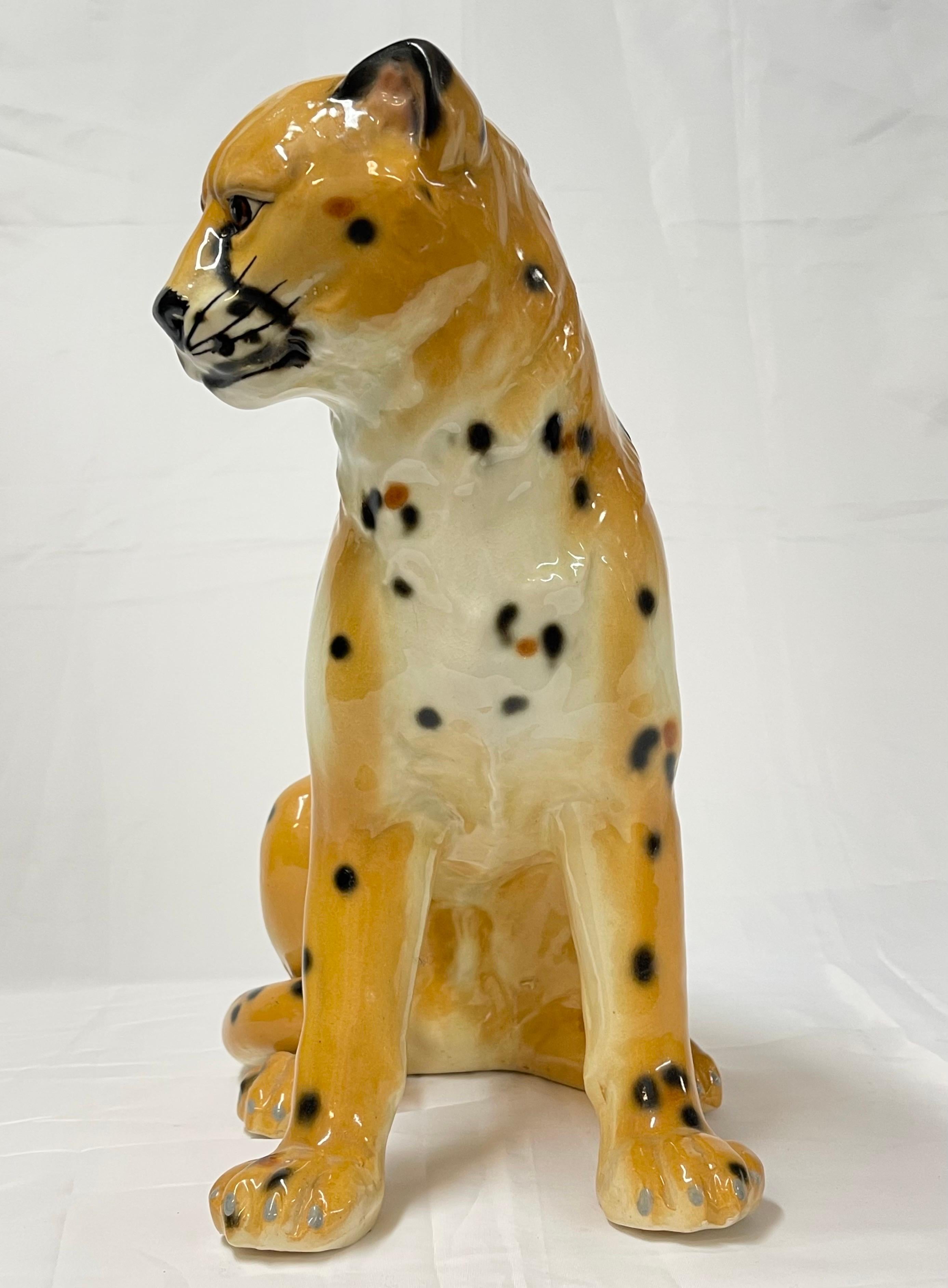 1970's Large Italian Ceramic Cheetah In Good Condition For Sale In Redding, CT
