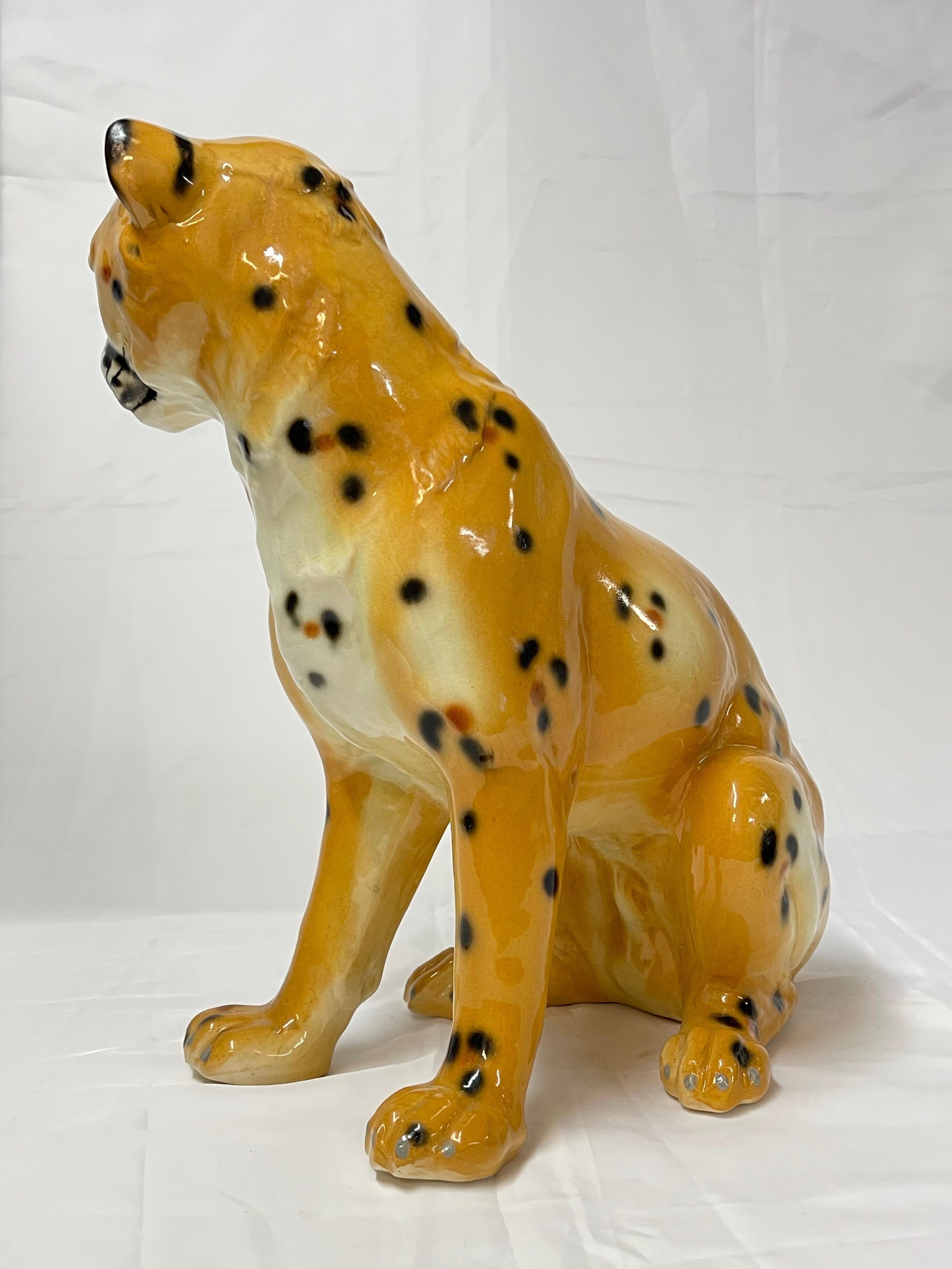 Late 20th Century 1970's Large Italian Ceramic Cheetah For Sale