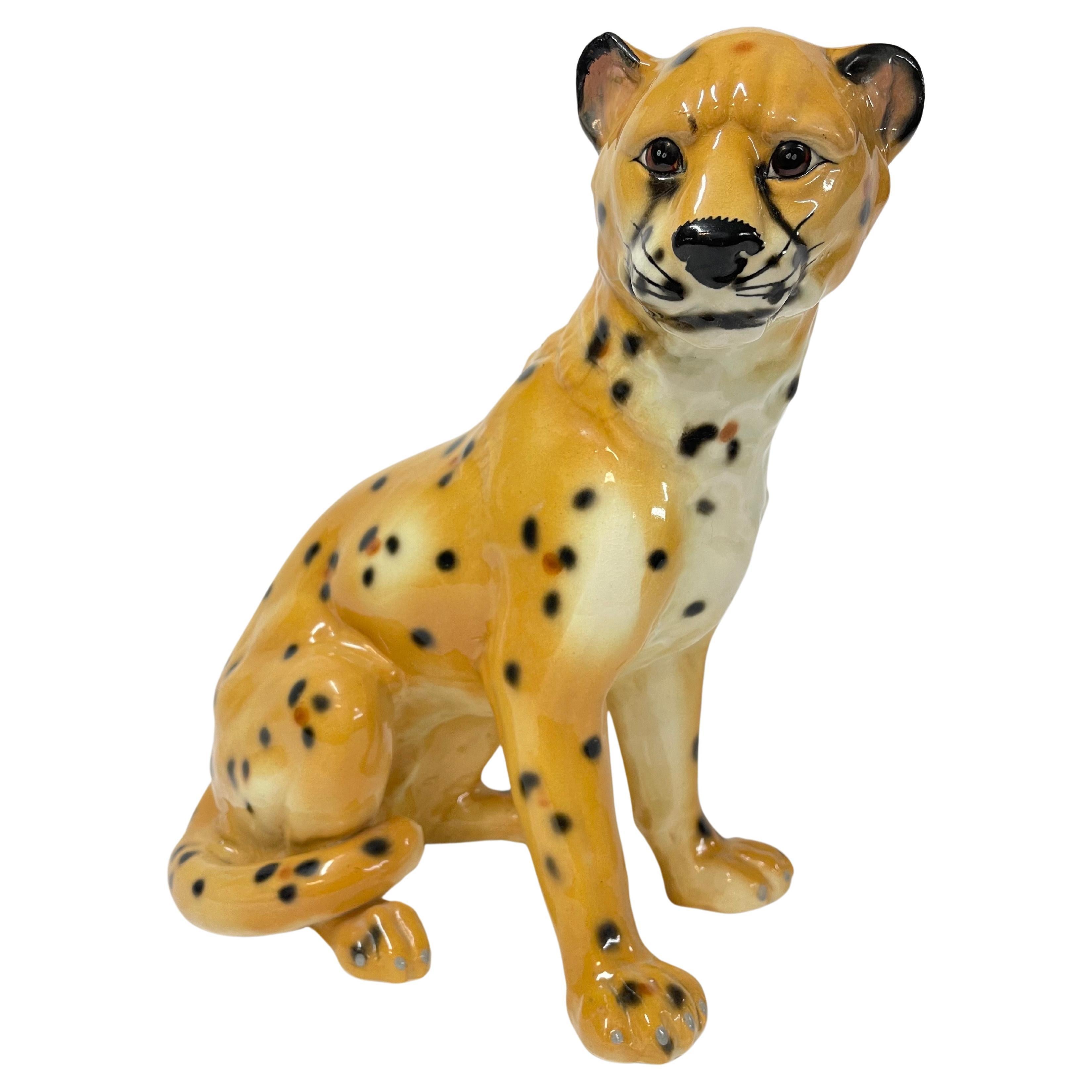 1970's Large Italian Ceramic Cheetah For Sale