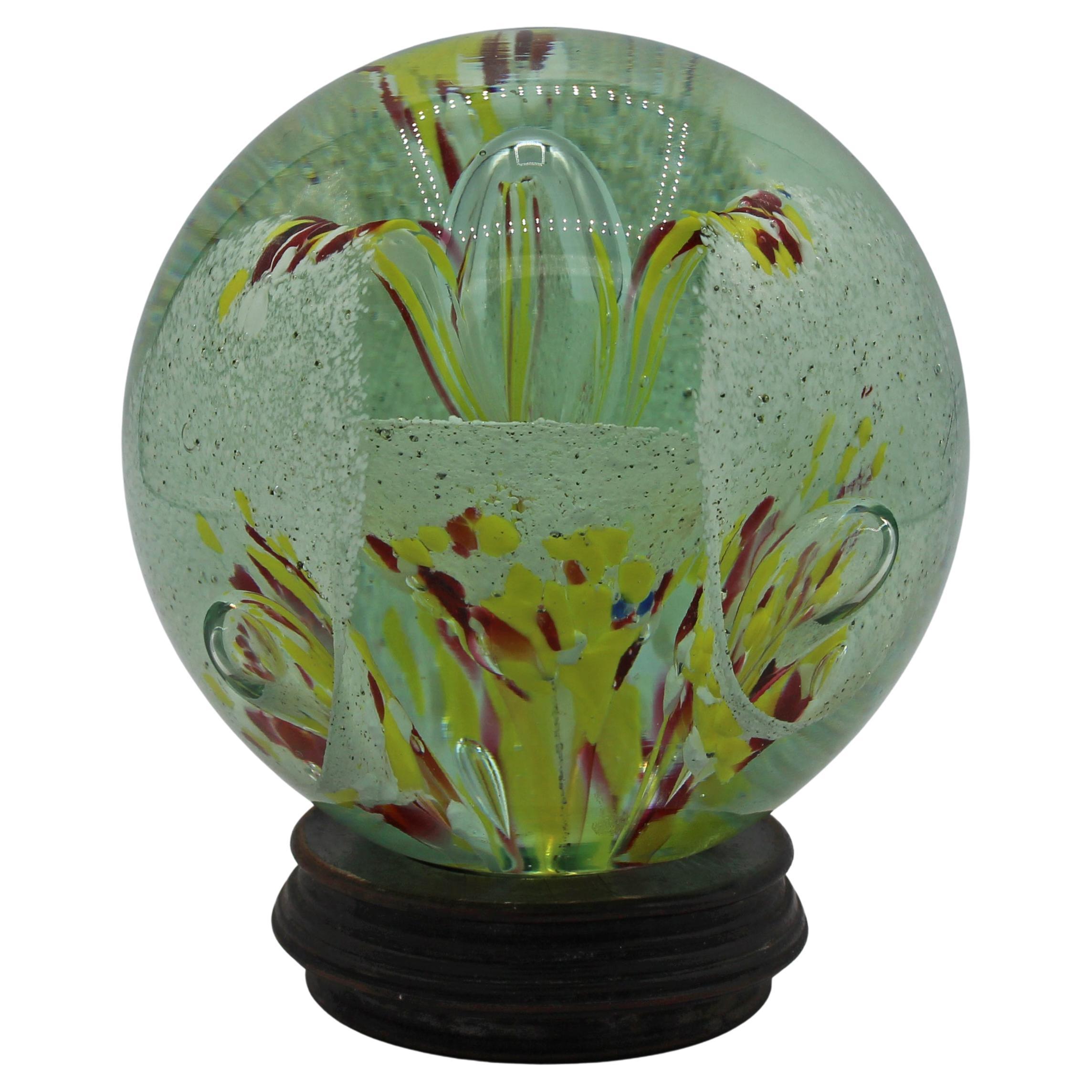 1970s Large Italian Murano Floral Paperweight