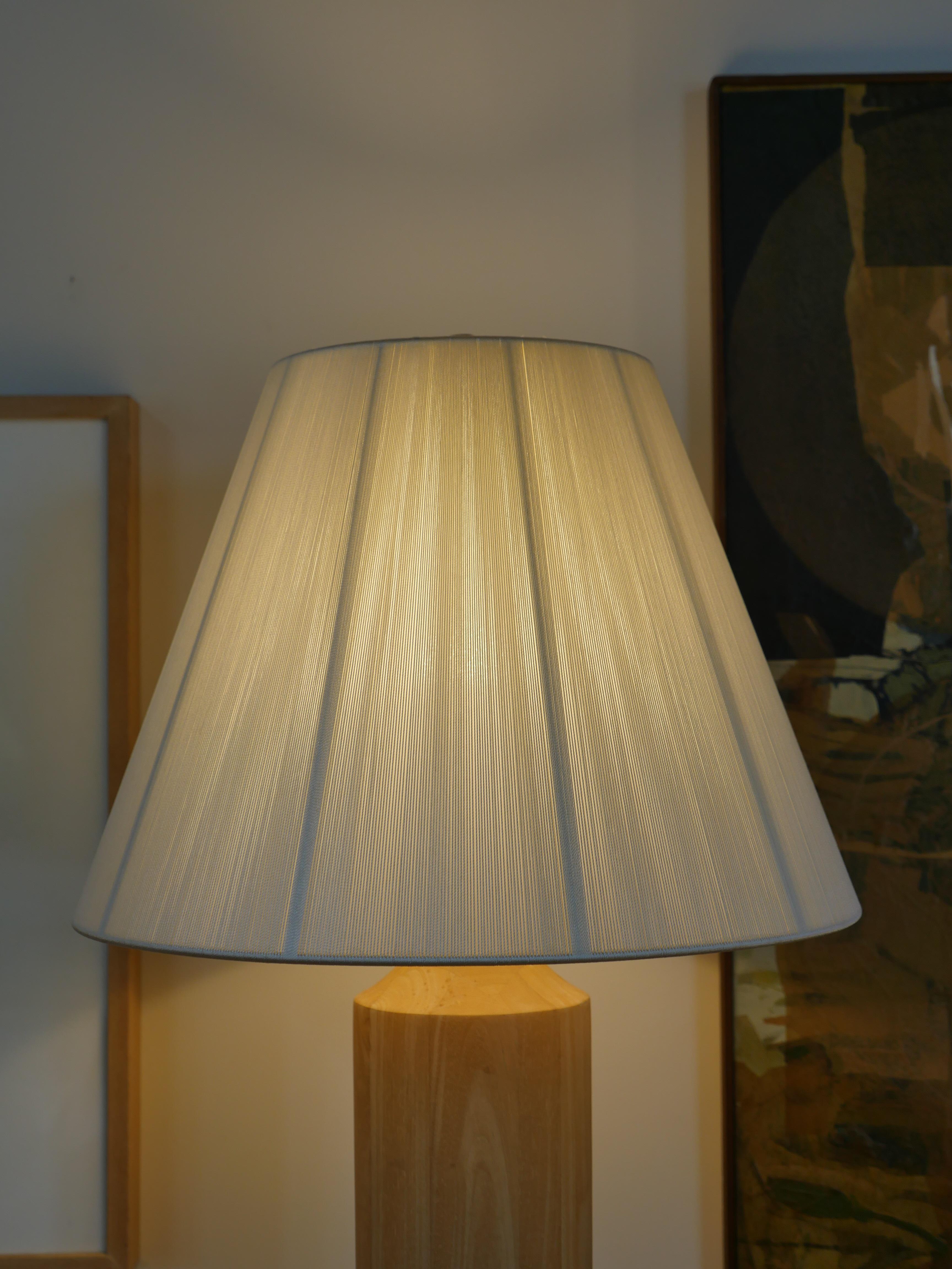 1970s Large Italian Wood Table Lamp with Silk Shade  In Good Condition For Sale In Miami, FL