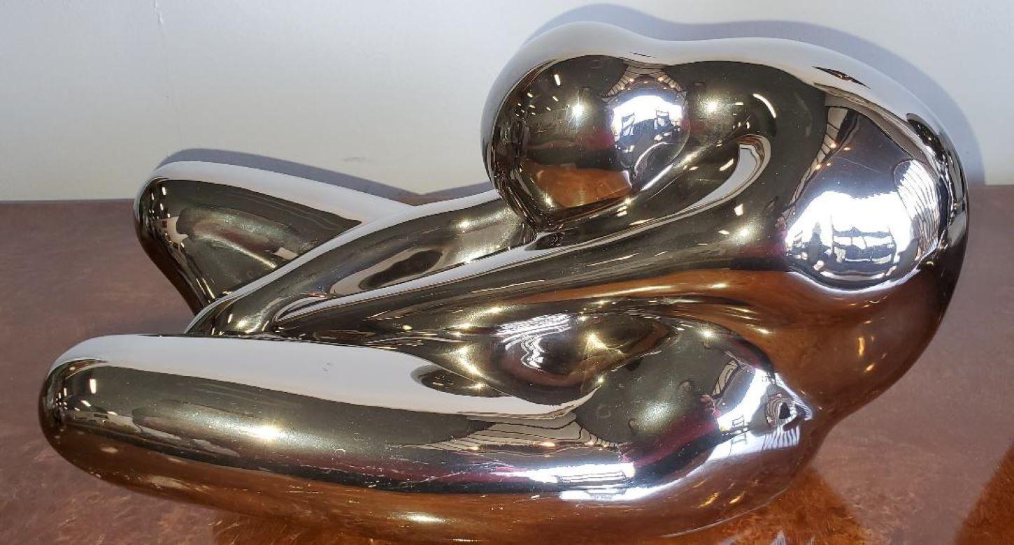 1970s Large Jaru Metallic Silver Glaze Ceramic Abstract Nude Sculptures, Pair For Sale 4