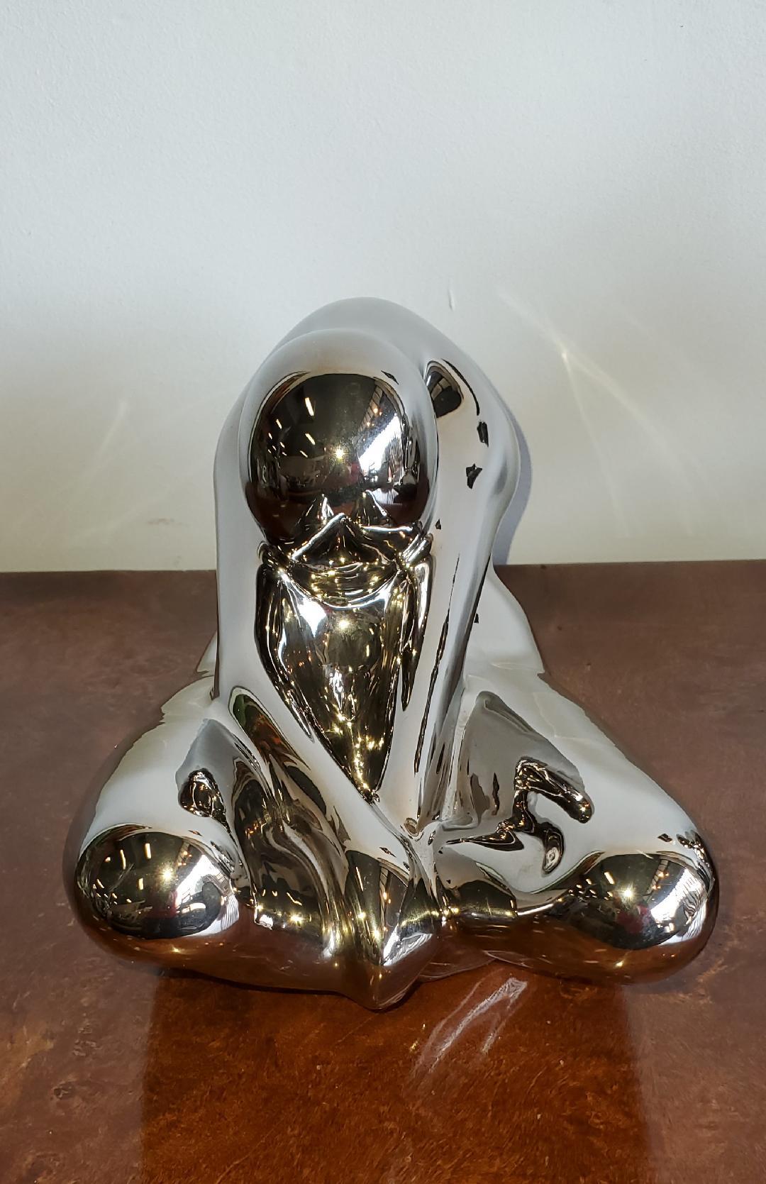 1970s Large Jaru Metallic Silver Glaze Ceramic Abstract Nude Sculptures, Pair For Sale 5