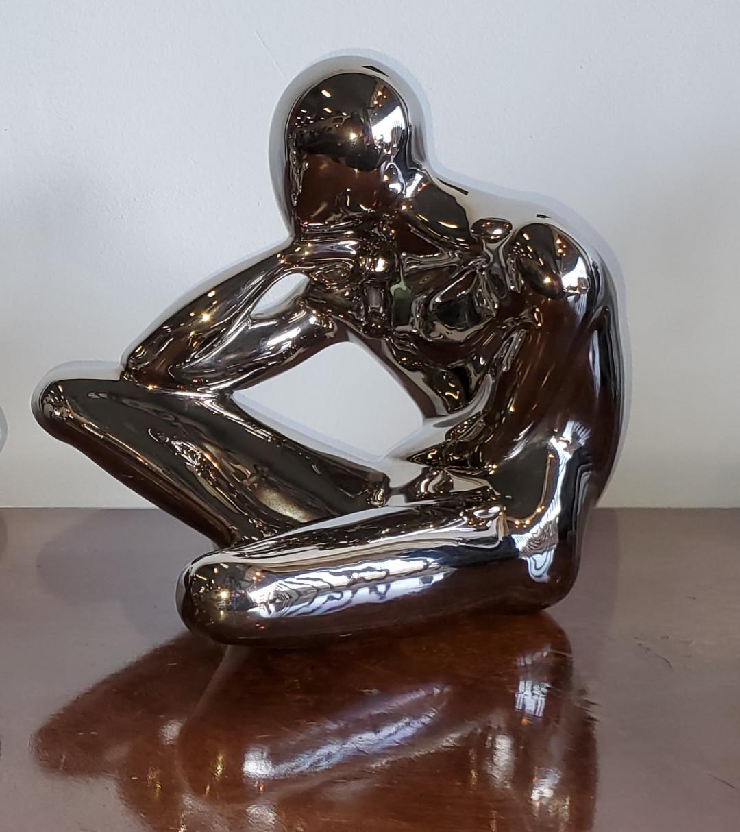 1970s Large Jaru Metallic Silver Glaze Ceramic Abstract Nude Sculptures, Pair en vente 5