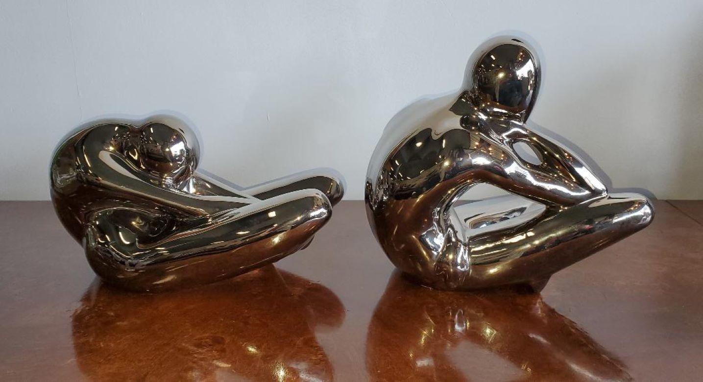 1970s Large Jaru Metallic Silver Glaze Ceramic Abstract Nude Sculptures, Pair en vente 7